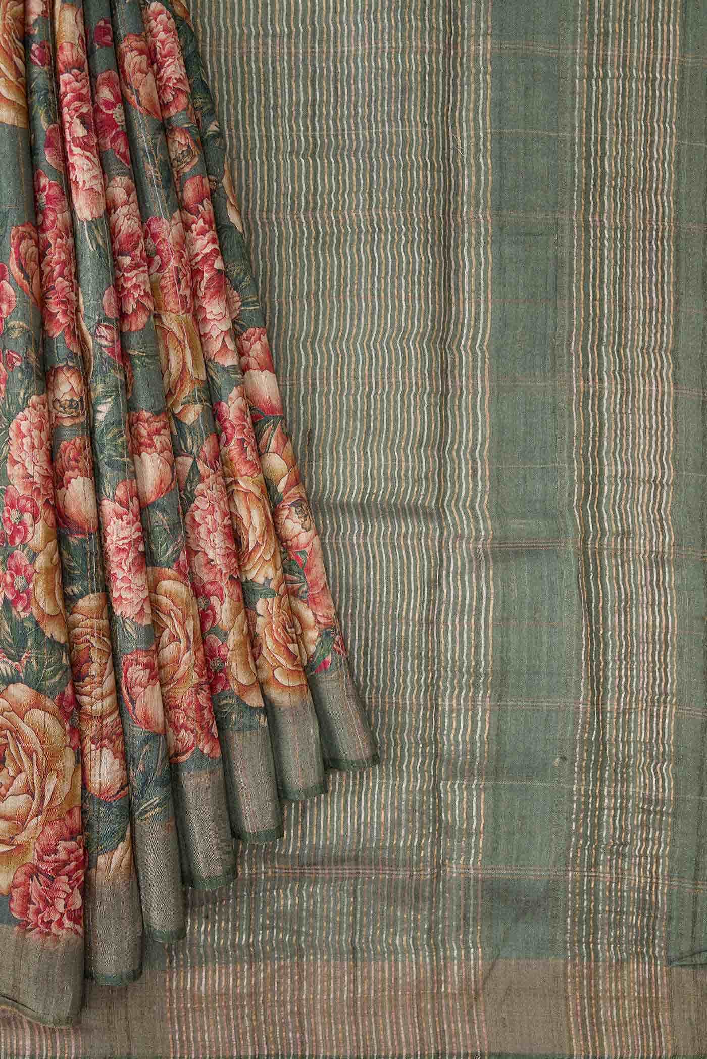 Light Green Tussar Silk Saree