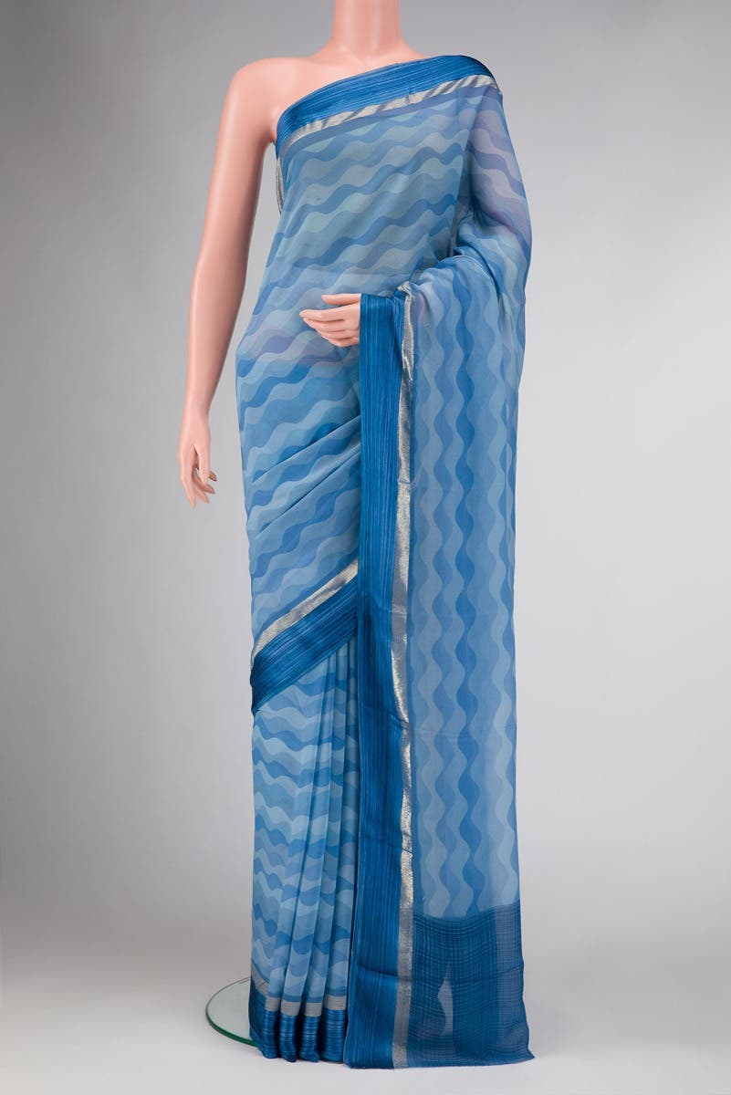Blue Dual Tone Mysore Georgette Saree