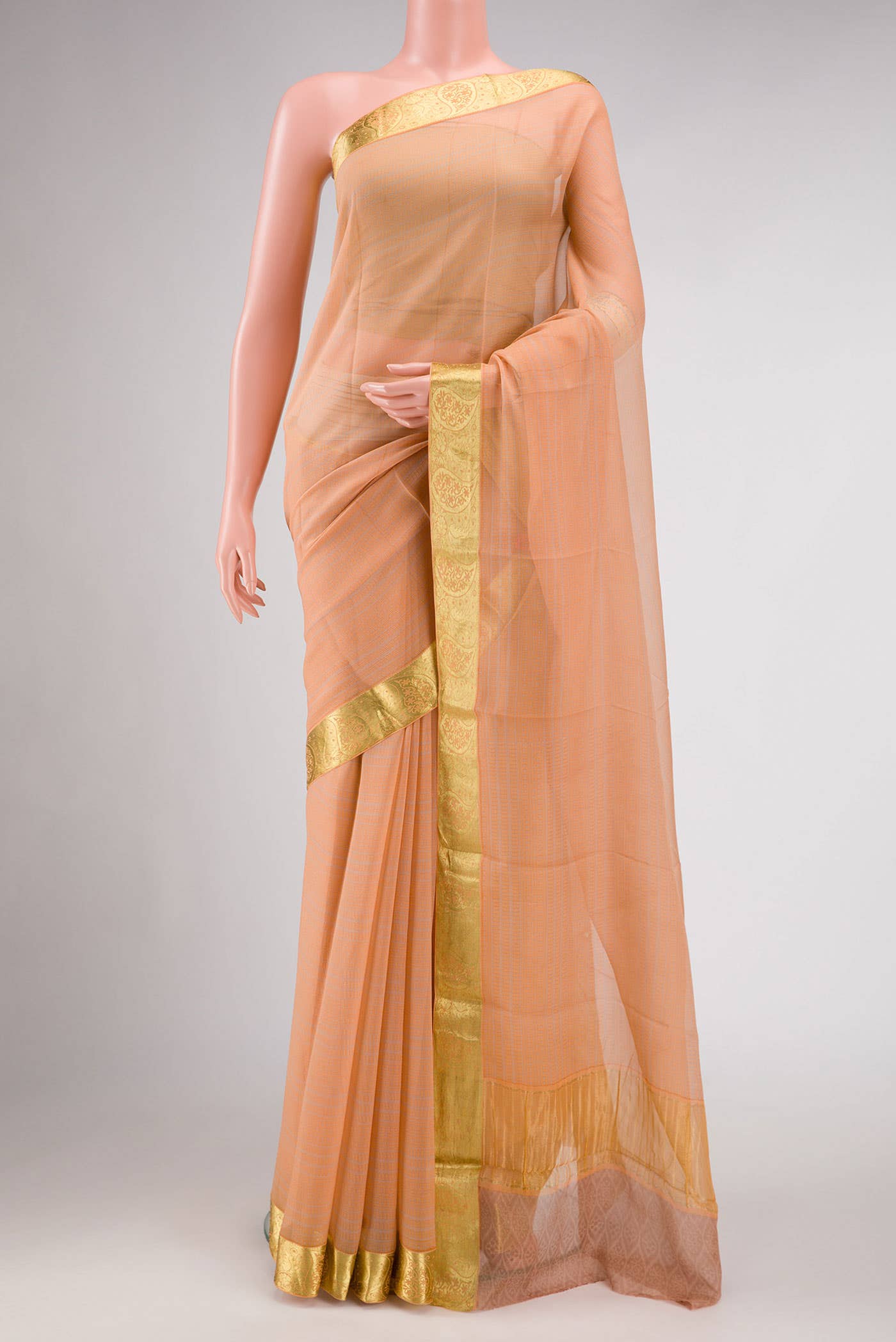 Golden Peach Mysore Chiffon Saree