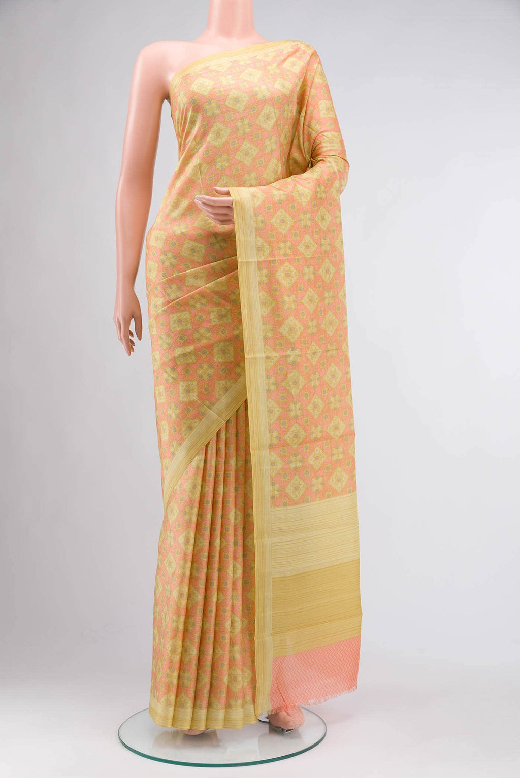 Yellow Printed Silk Saree