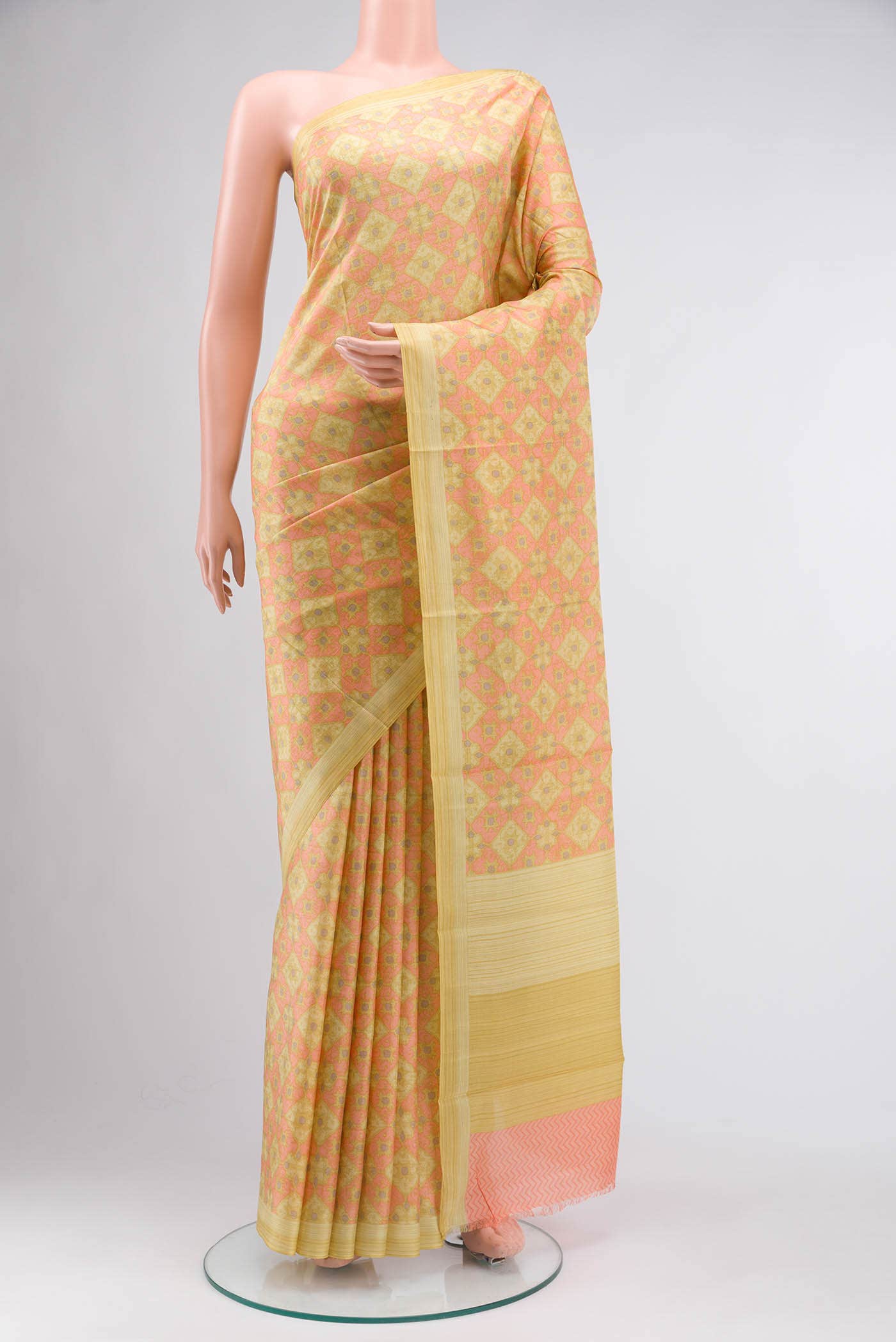 Yellow Printed Silk Saree
