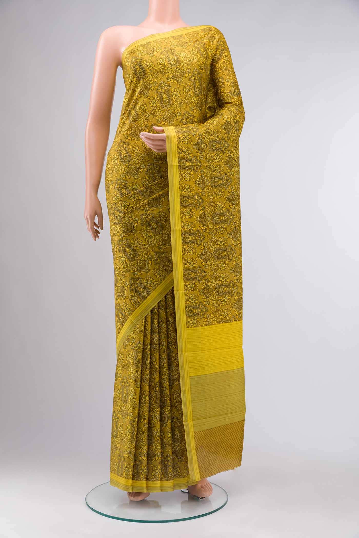 Green Printed Silk Saree