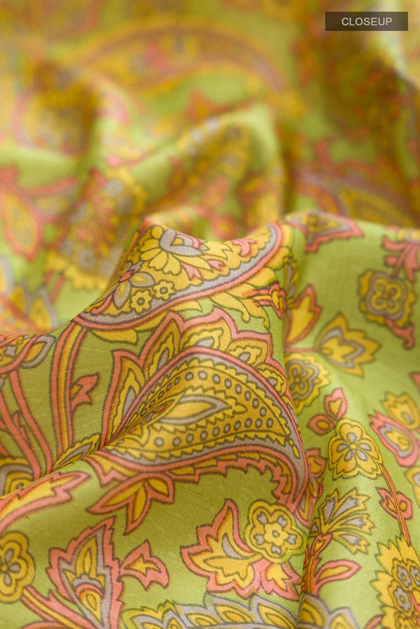 Green Printed Silk Saree