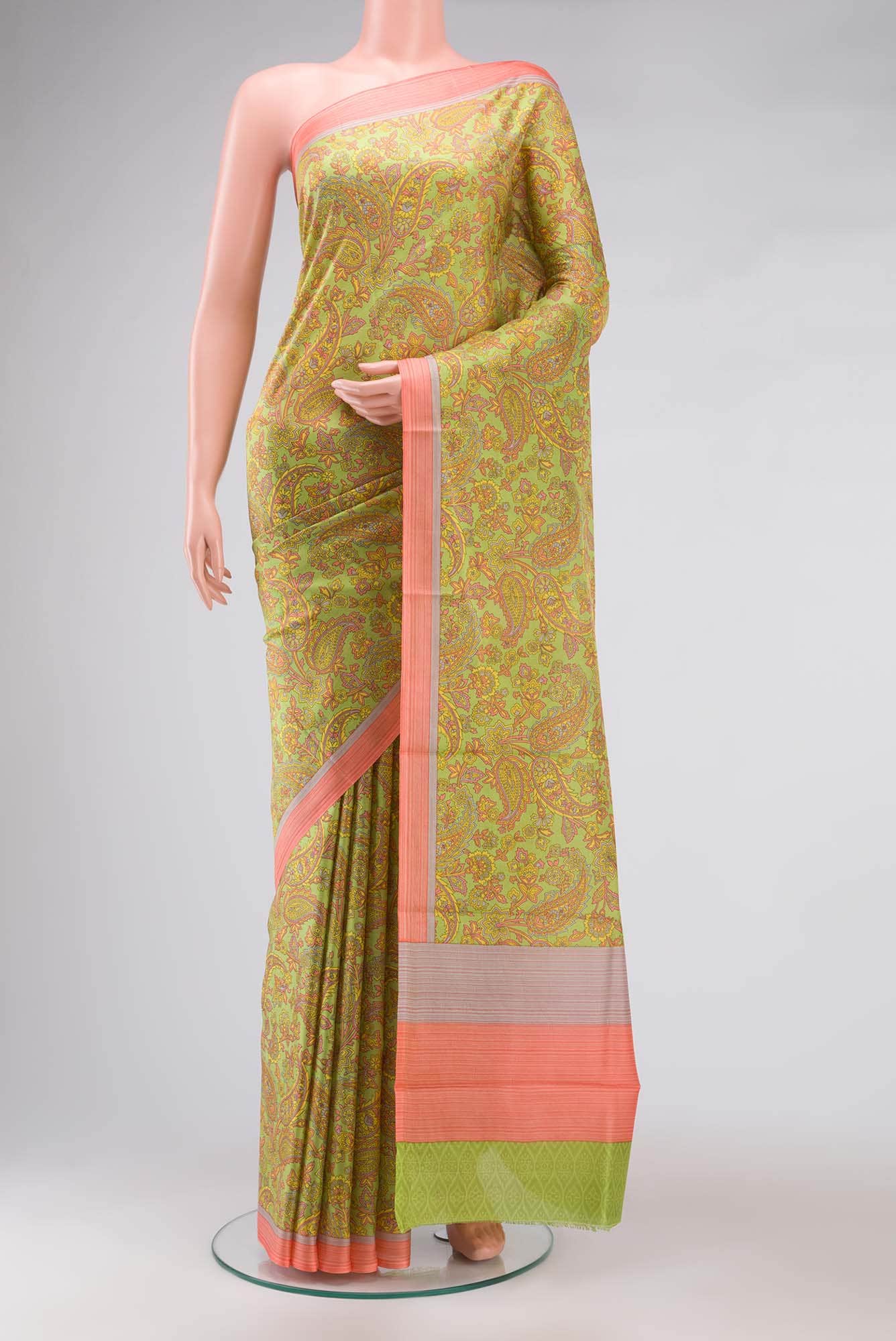 Green Printed Silk Saree