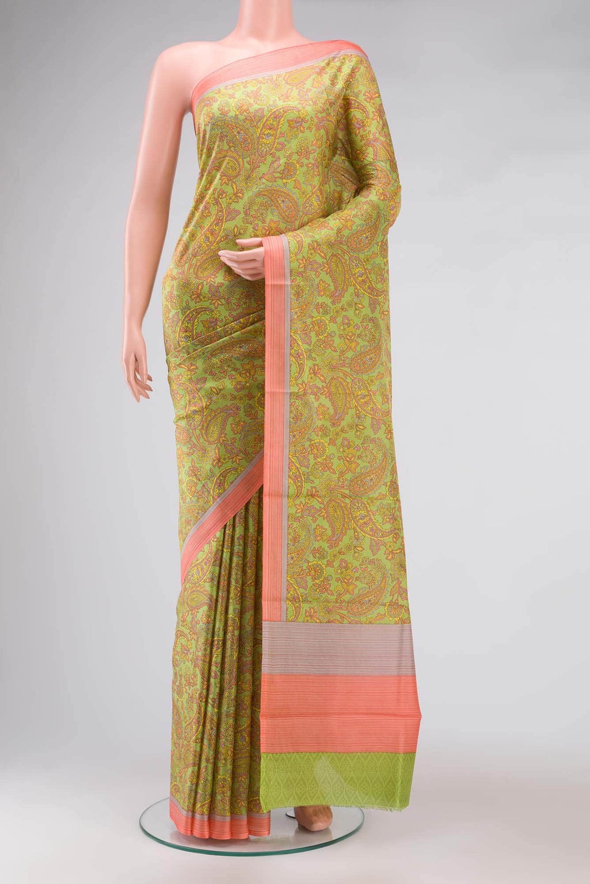 Green Printed Silk Saree