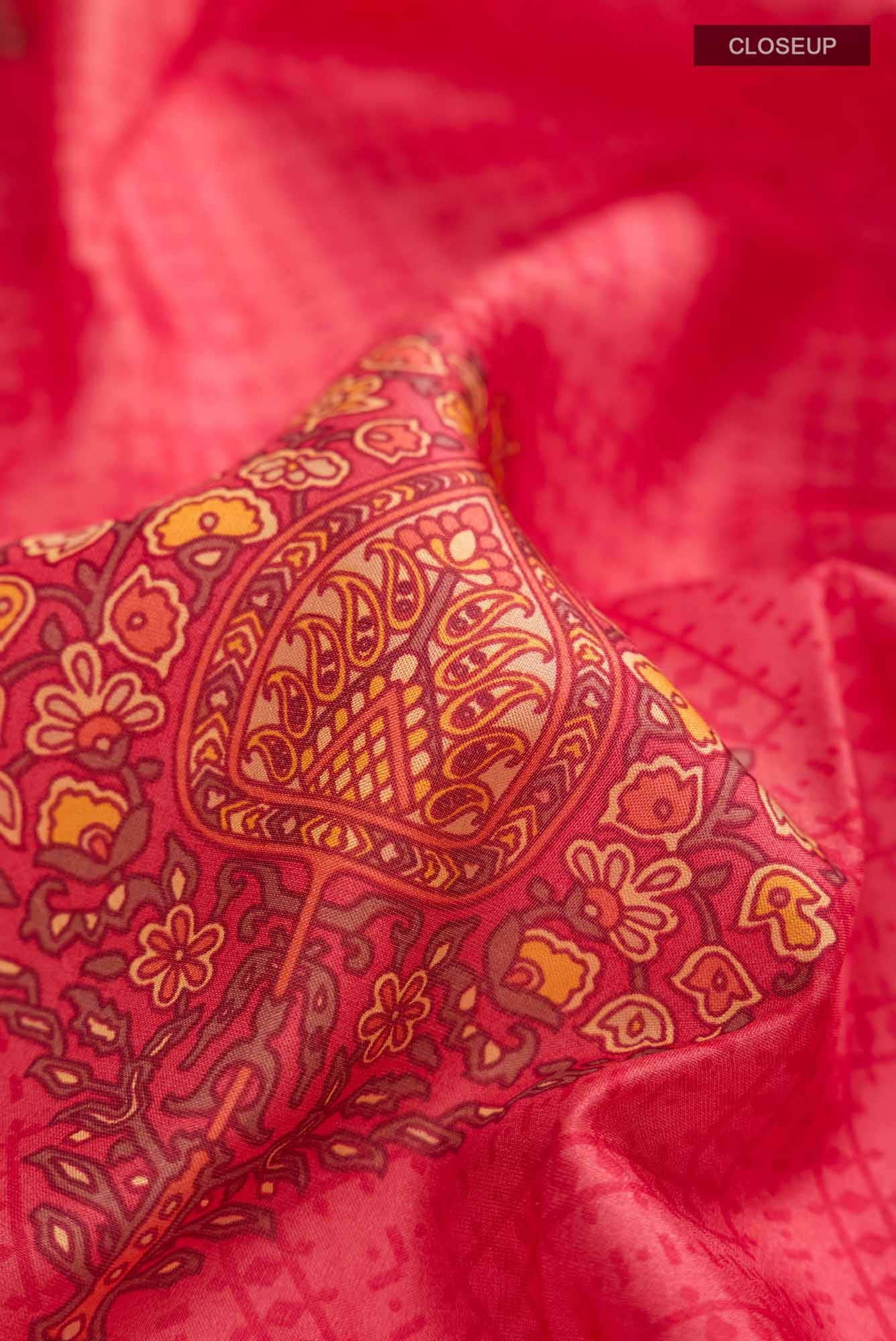 Red Printed Silk Saree