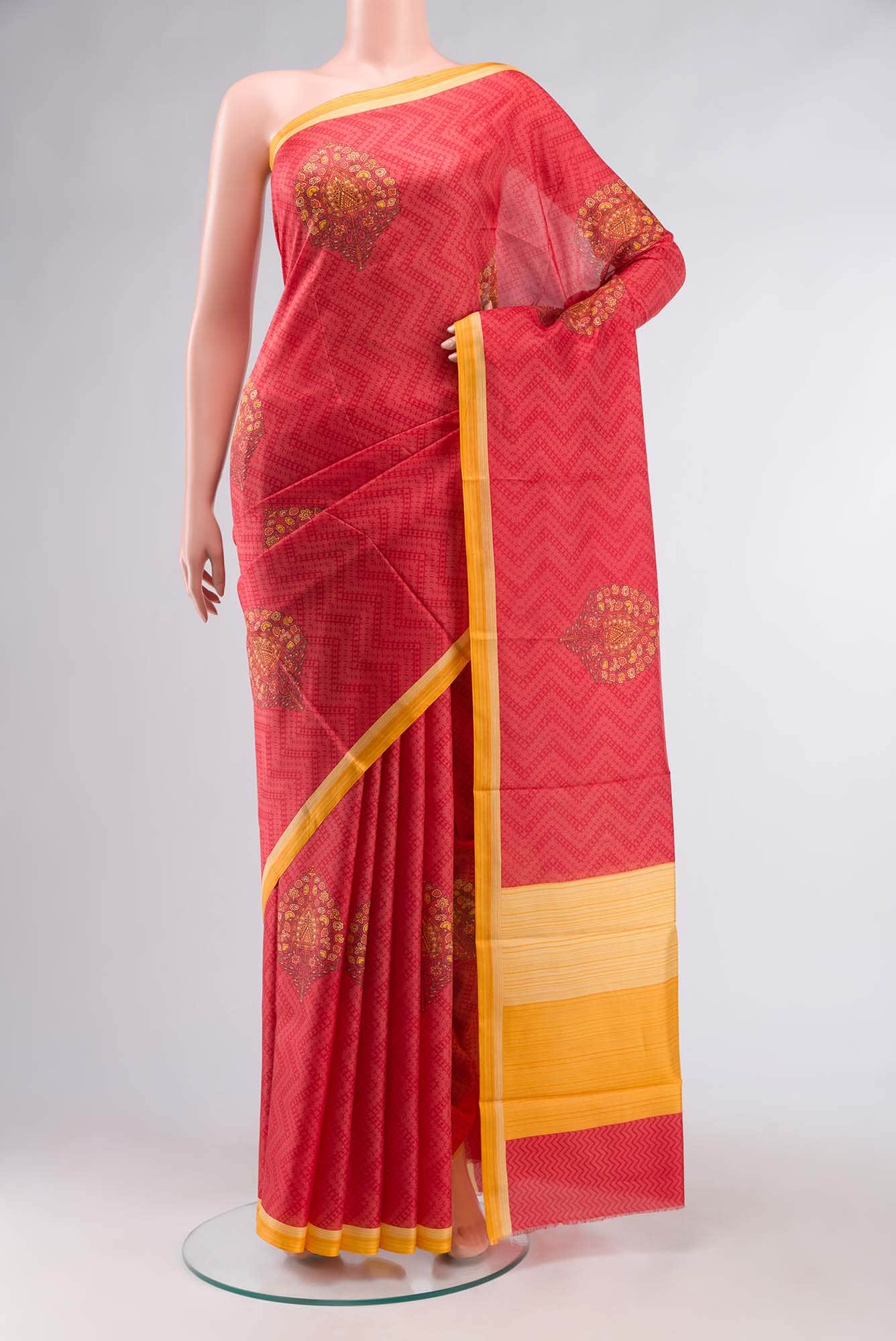 Red Printed Silk Saree