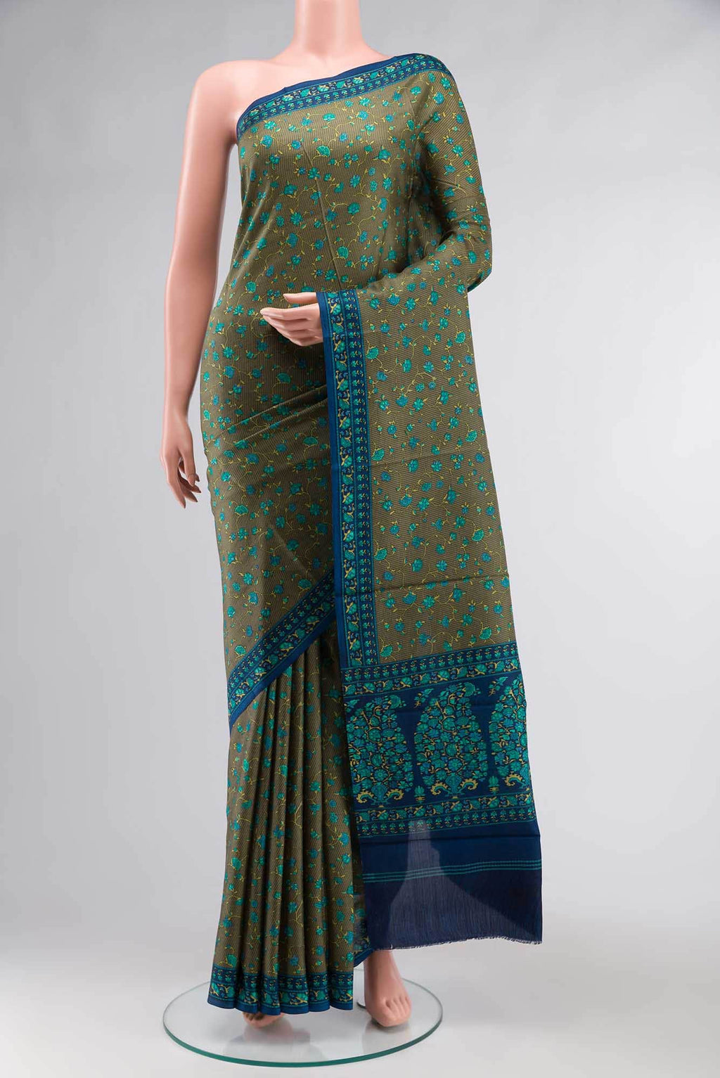 Green Printed Silk Saree