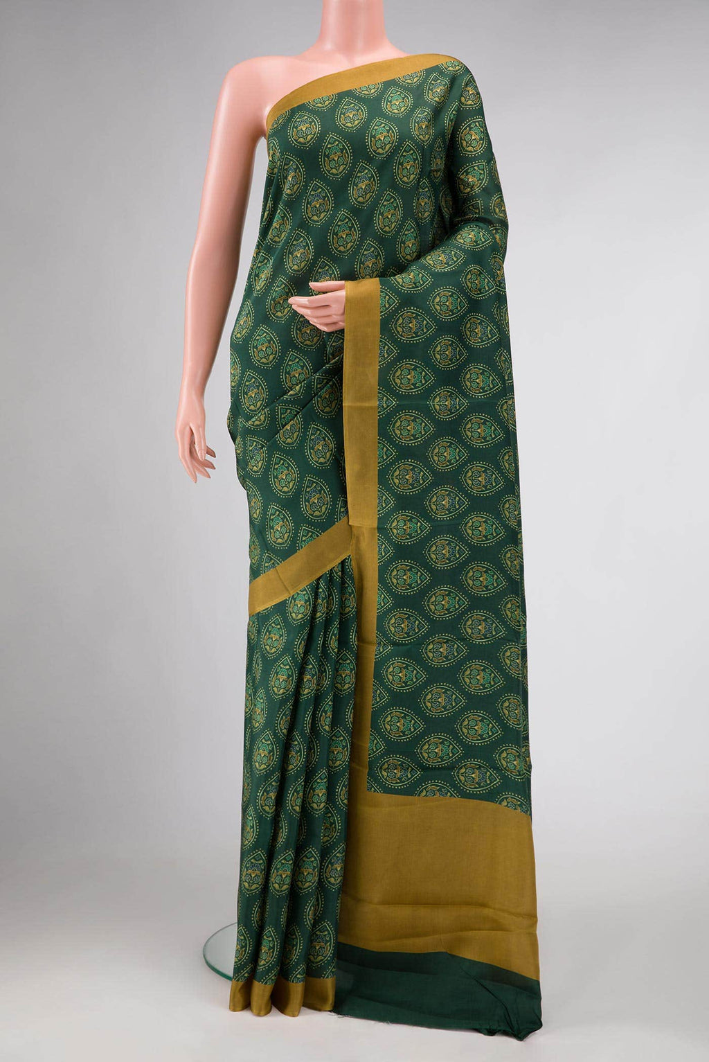 Green Printed Silk Saree