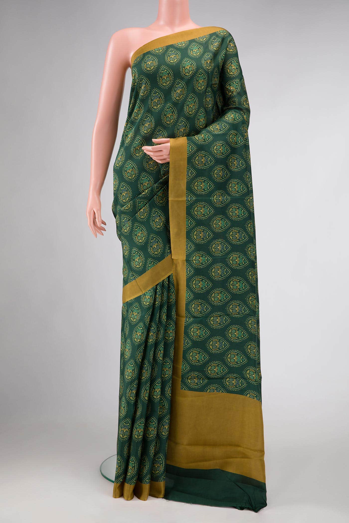 Green Printed Silk Saree