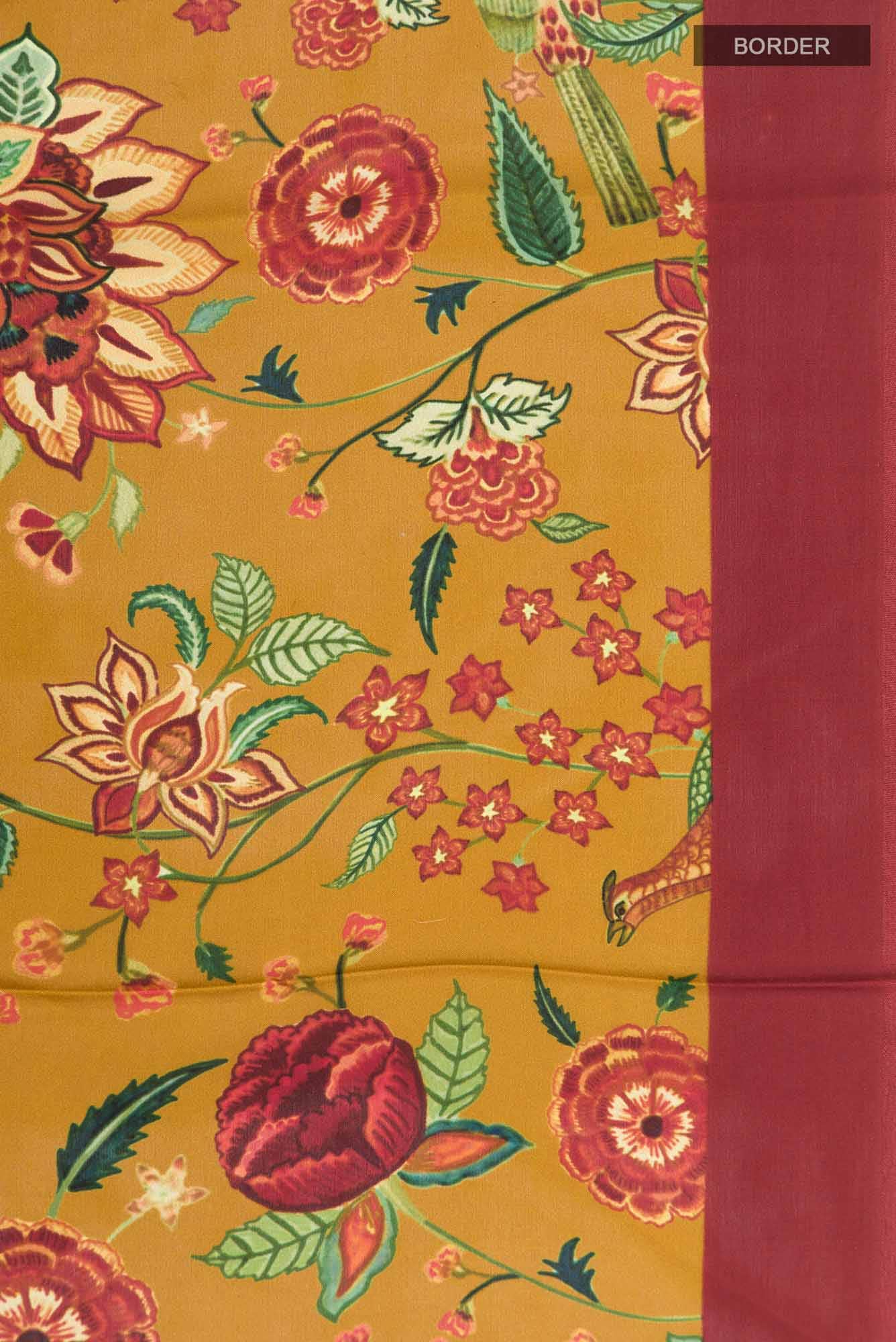 Mustard Printed Silk Saree