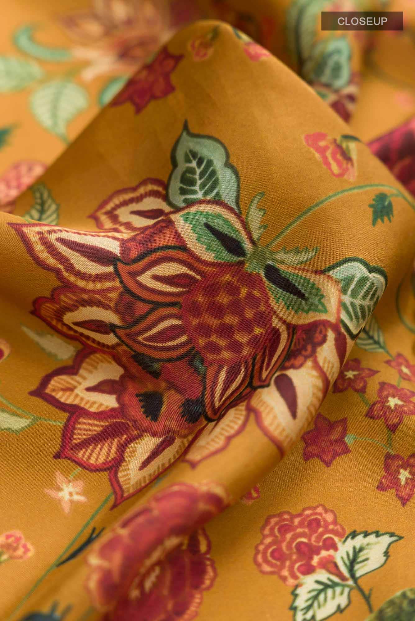 Mustard Printed Silk Saree