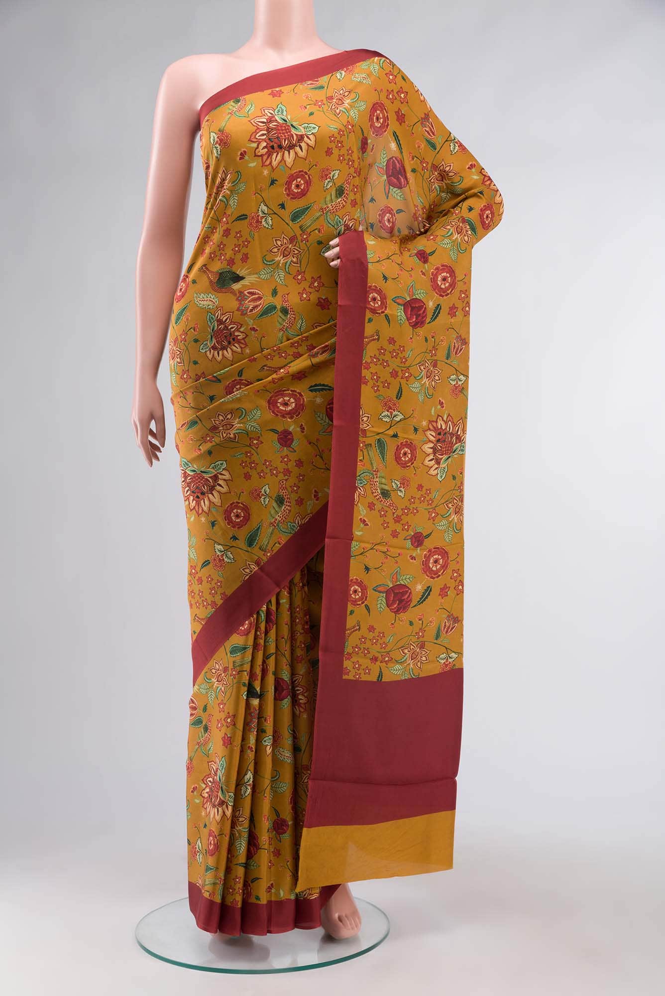 Mustard Printed Silk Saree