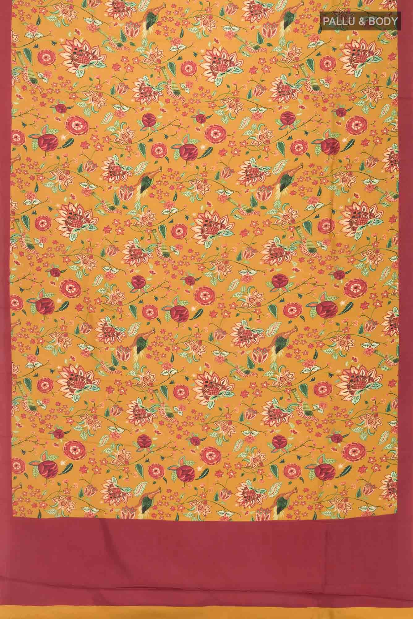 Mustard Printed Silk Saree