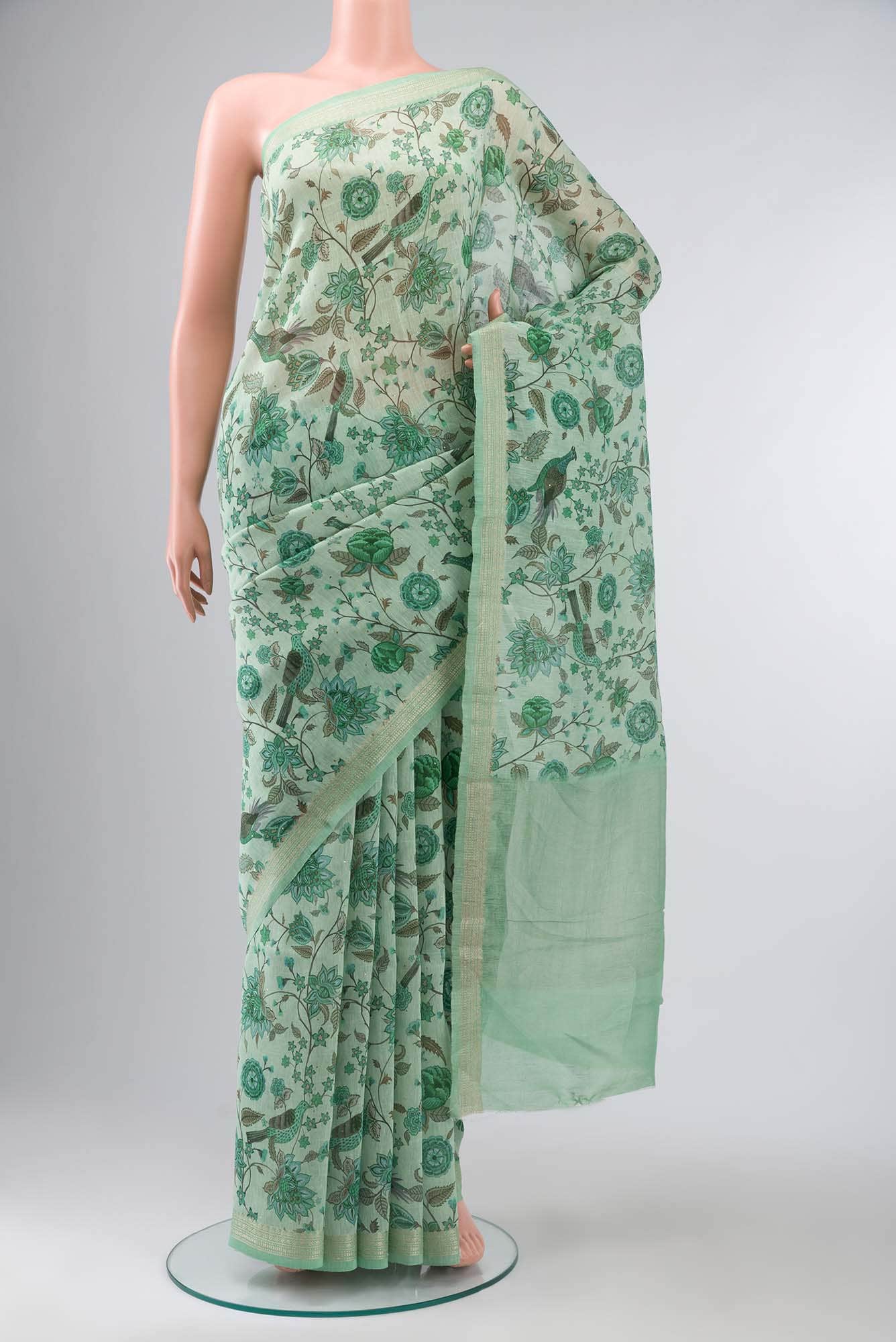 Green Linen Saree