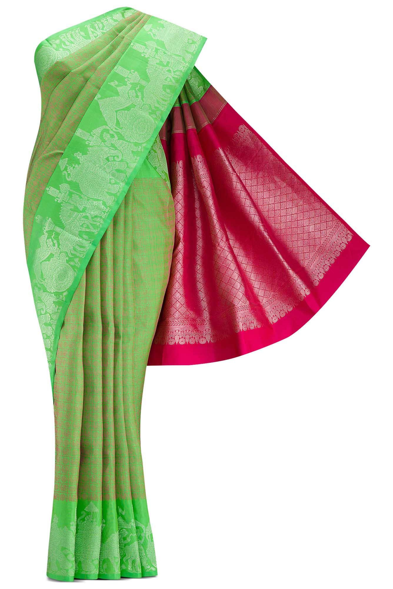 Parrot Green Dual Tone Kanchipuram Silk Saree