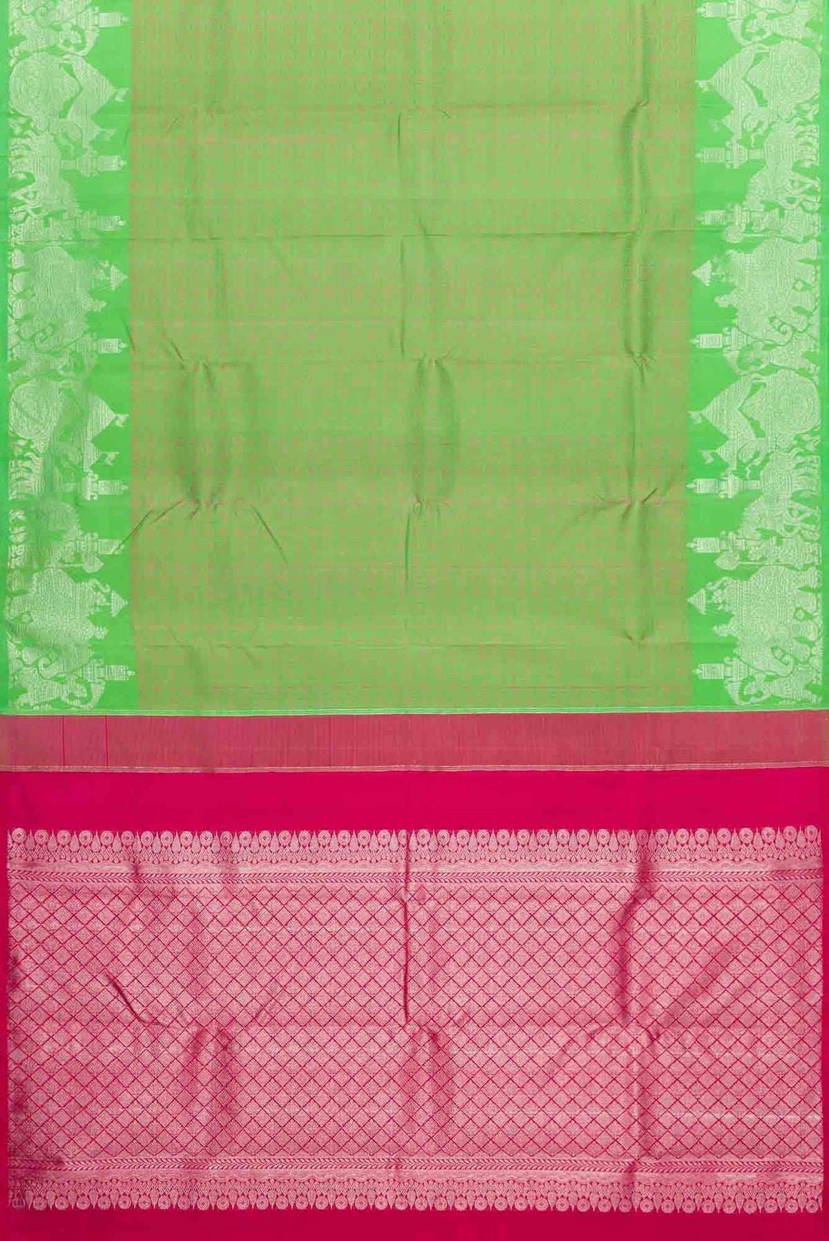 Parrot Green Dual Tone Kanjivaram Silk Saree