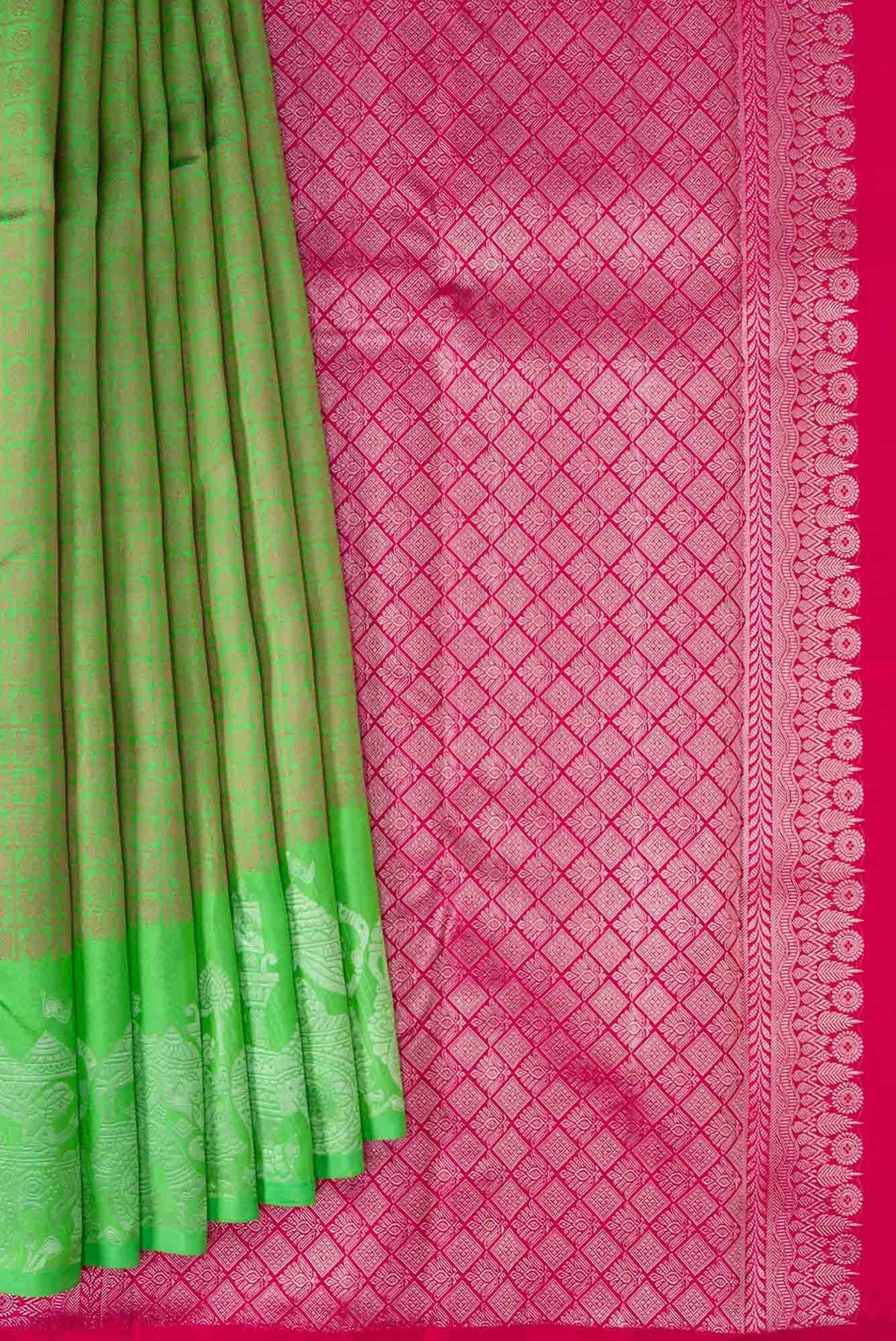 Parrot Green Dual Tone Kanjivaram Silk Saree