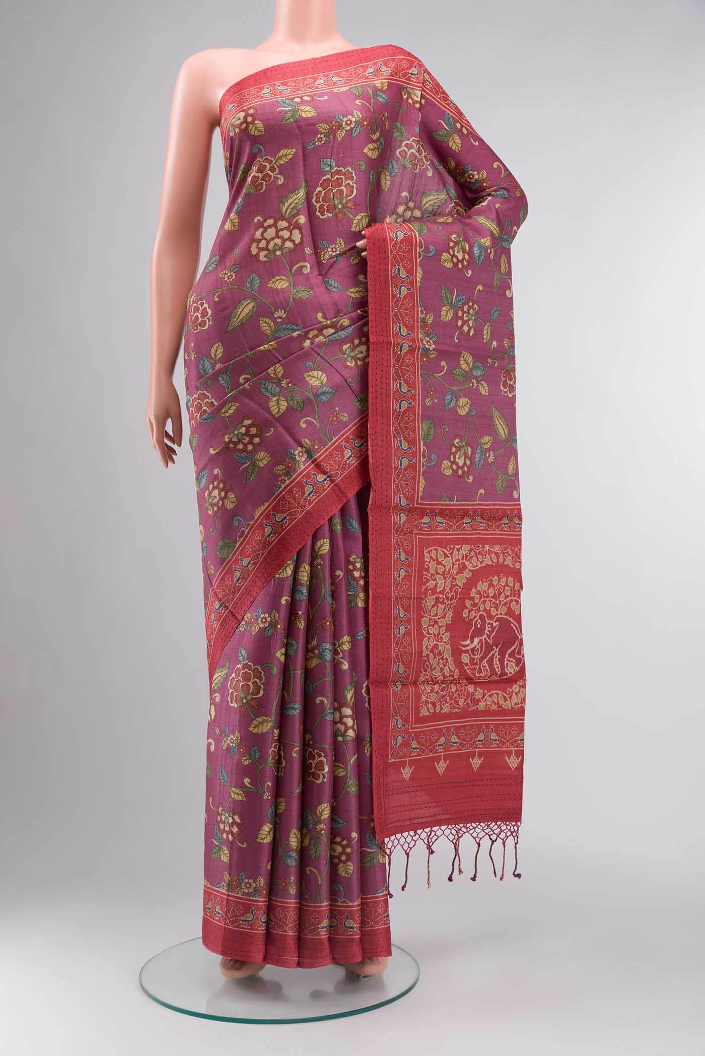 Purple Tussar Silk Saree
