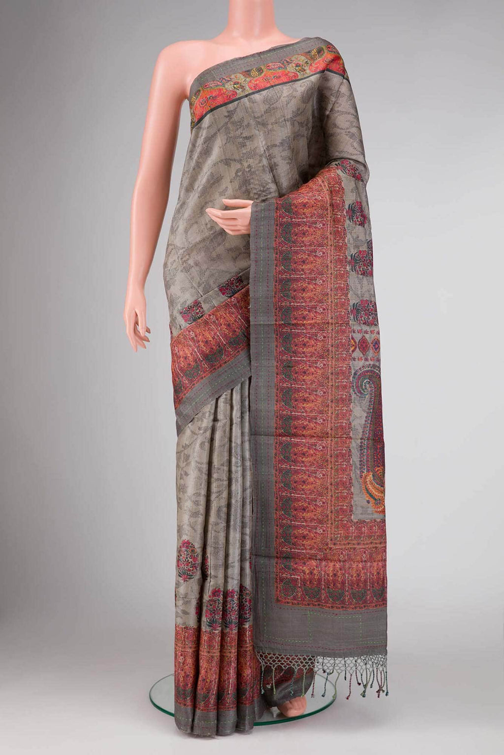 Grey Dual Tone Tussar Silk Saree