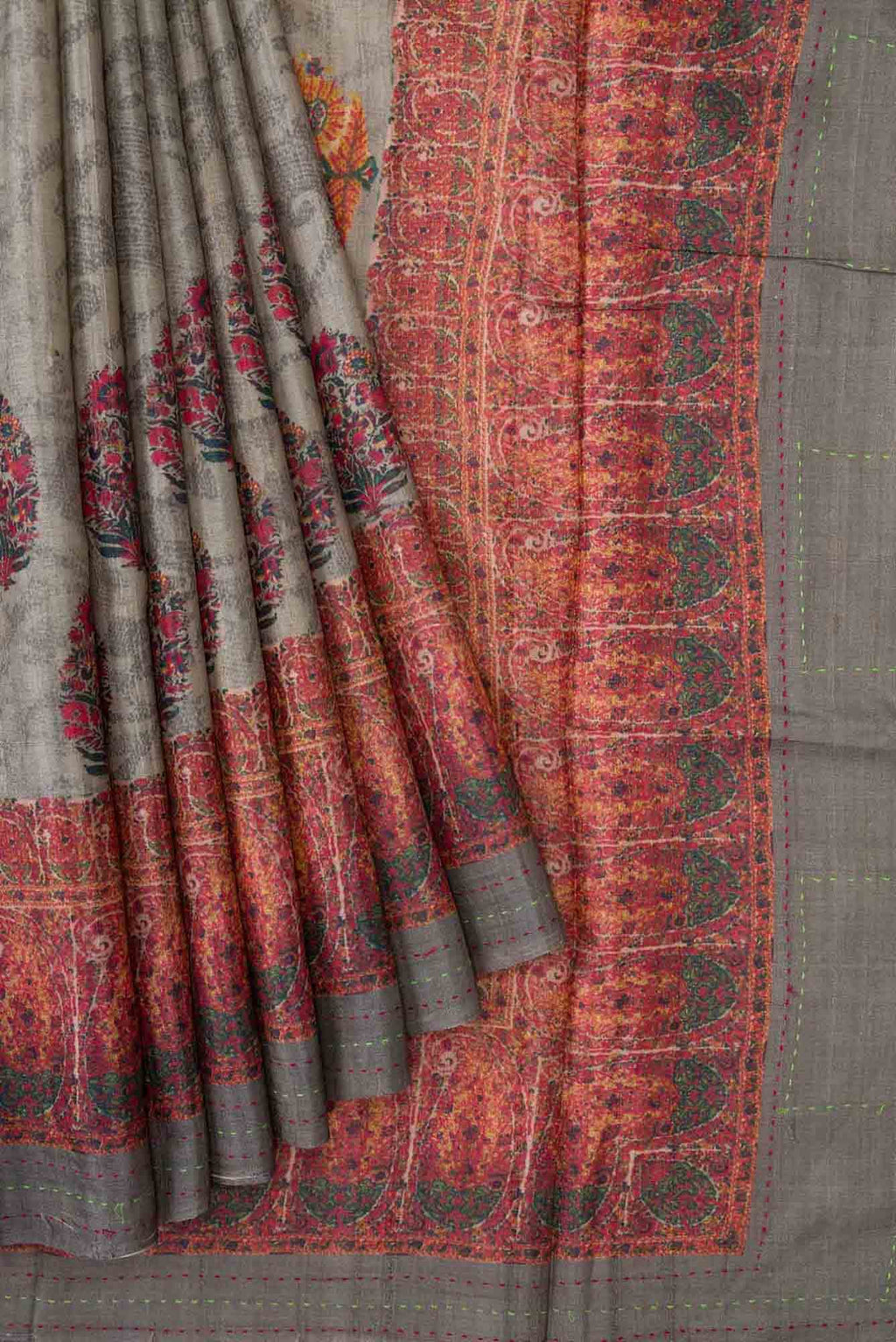 Grey Dual Tone Tussar Silk Saree