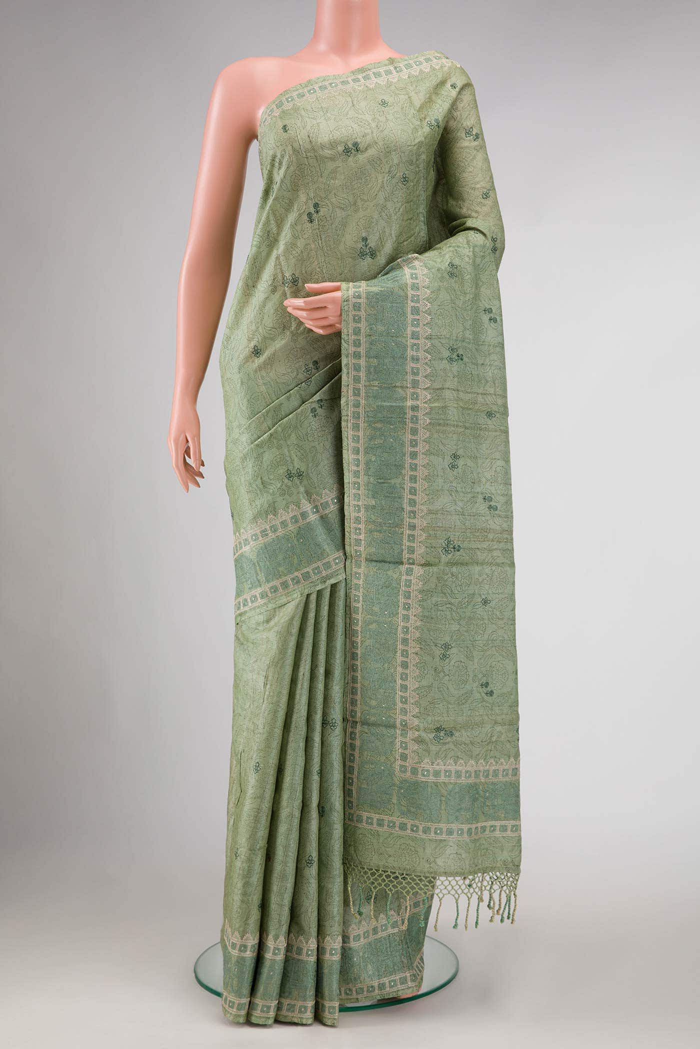 Light Green Tussar Silk Saree