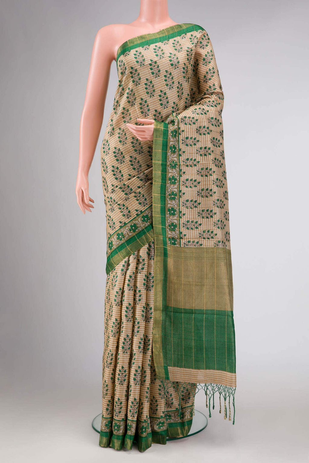 Beige Tussar Silk Saree