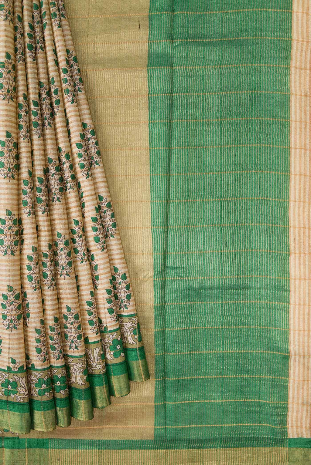 Beige Tussar Silk Saree