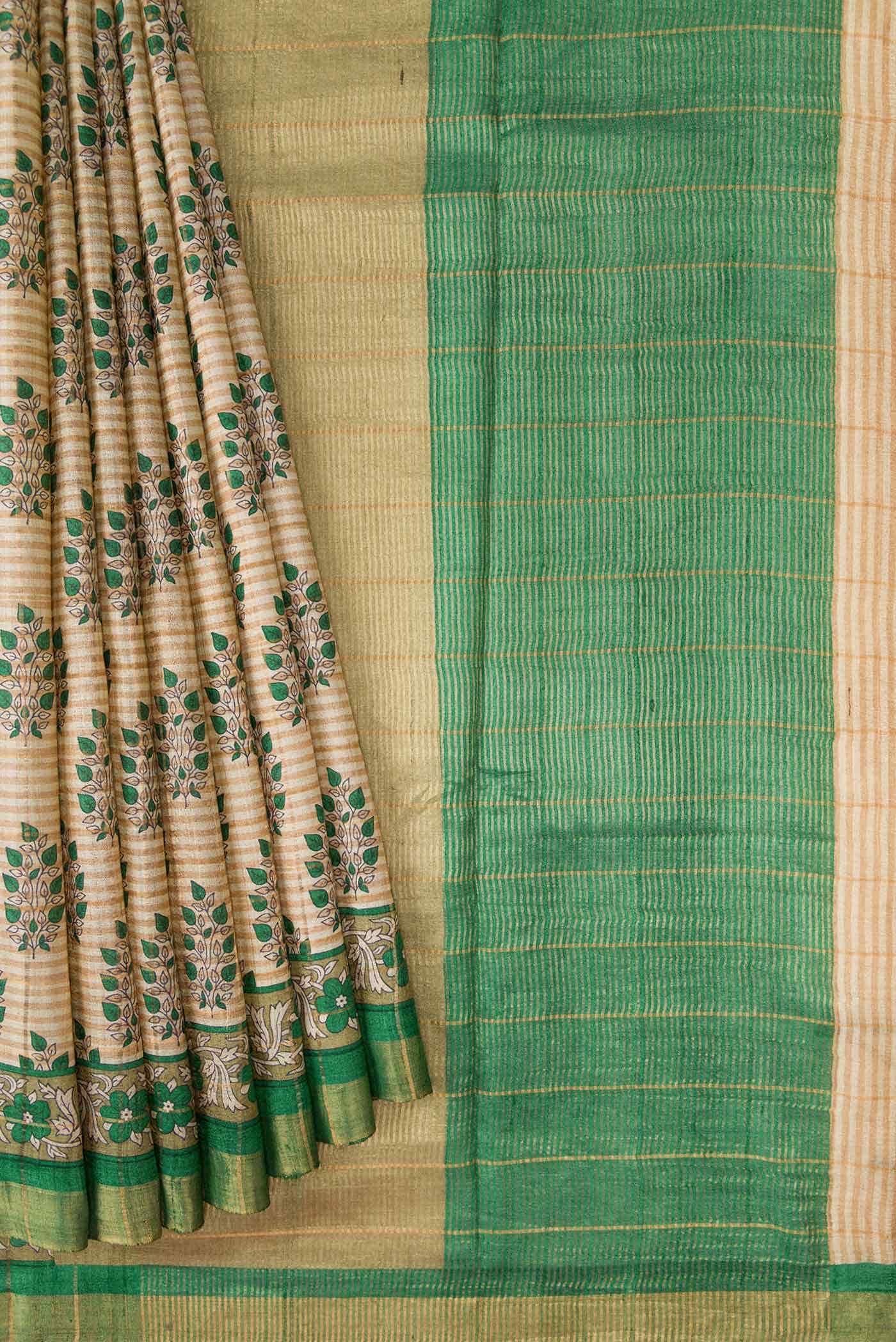 Beige Tussar Silk Saree