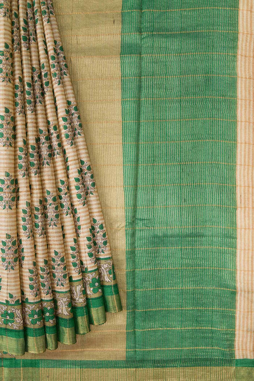 Beige Tussar Silk Saree