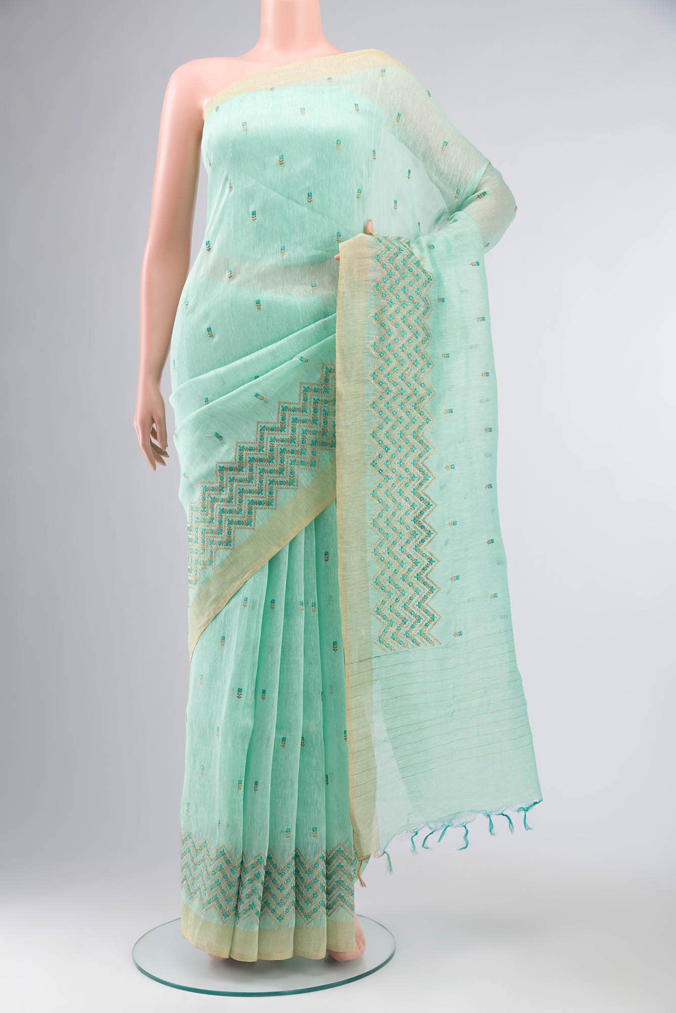 Sea Green Linen Saree