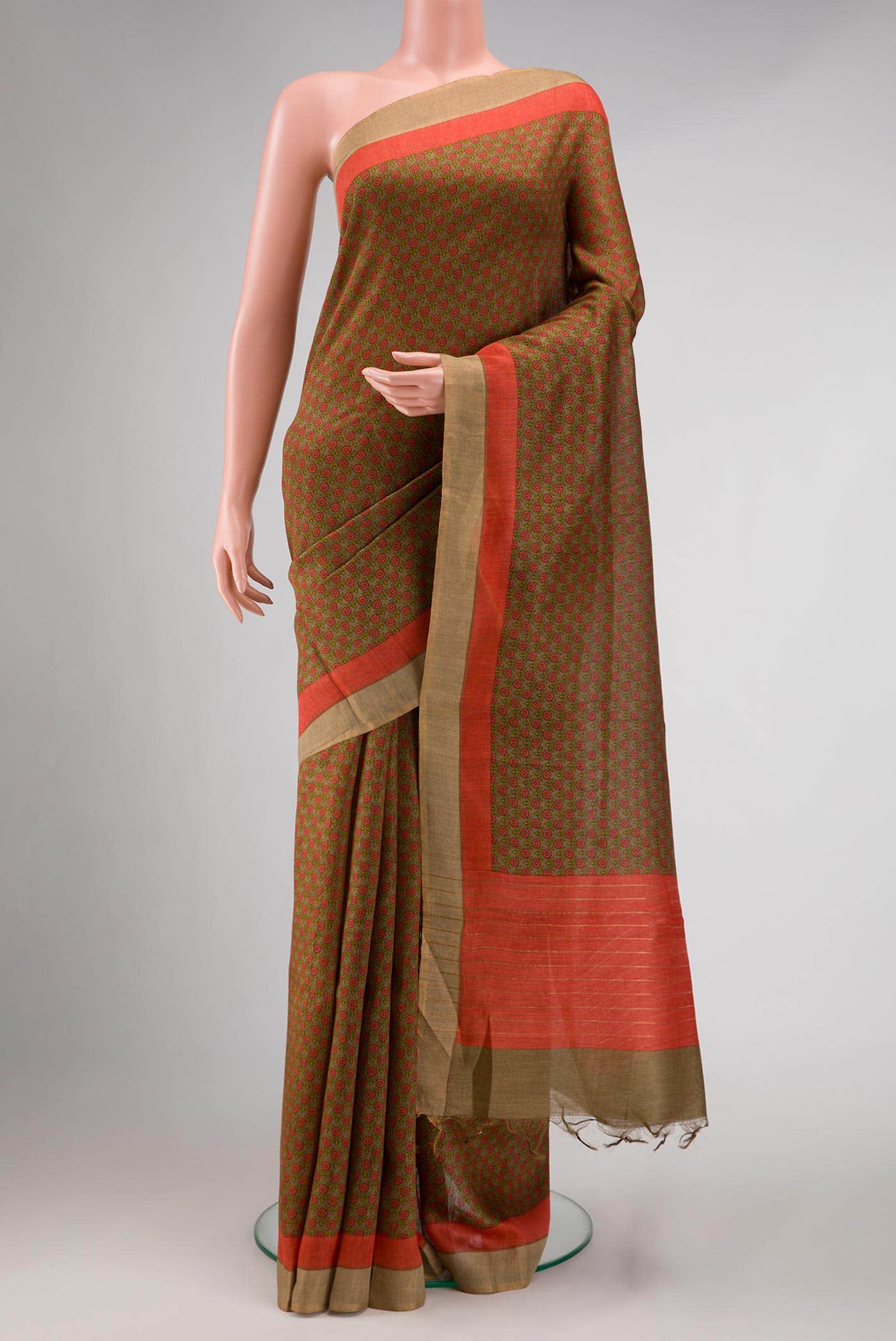Mehandi Green Tussar Silk Saree