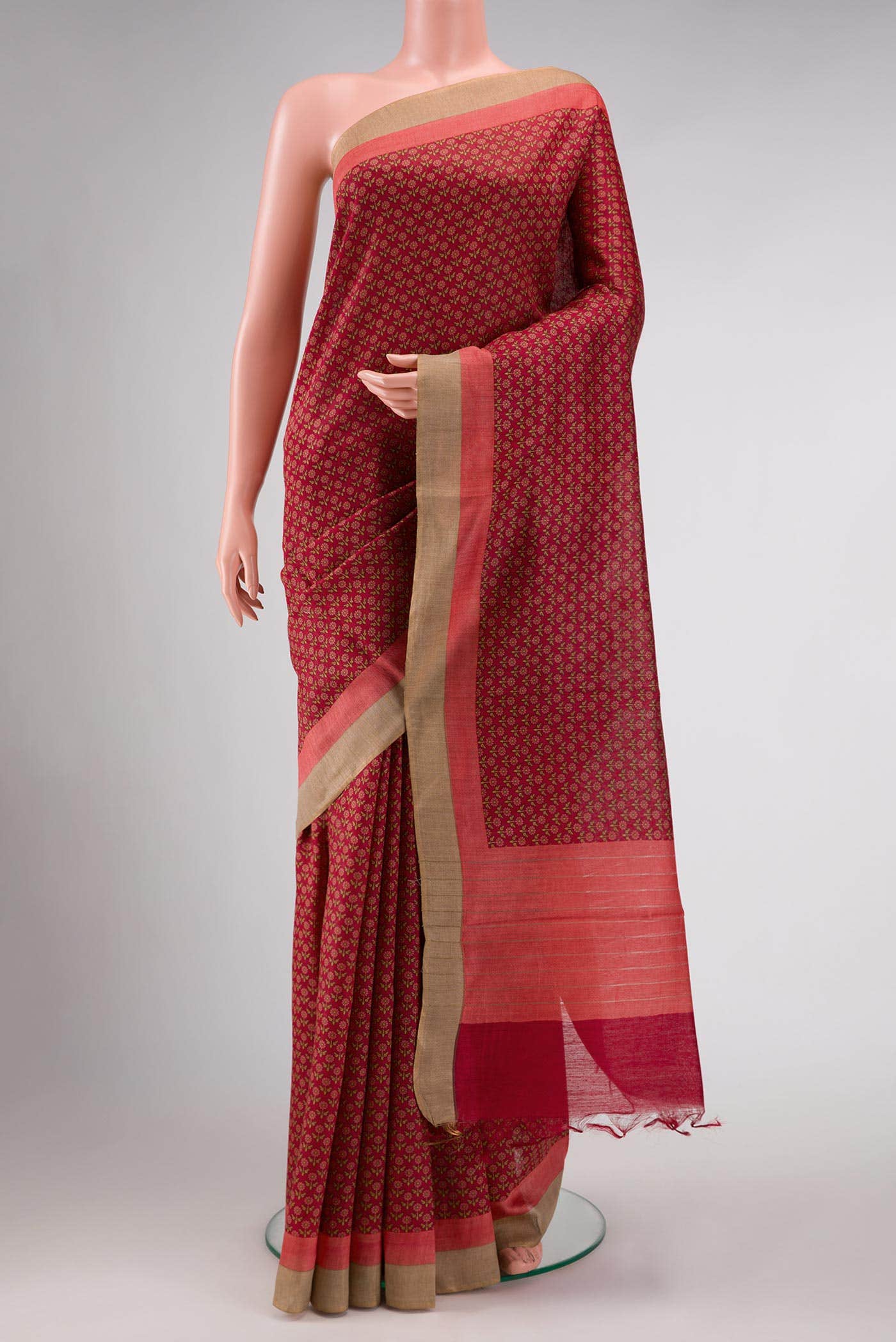 Maroon Tussar Silk Saree