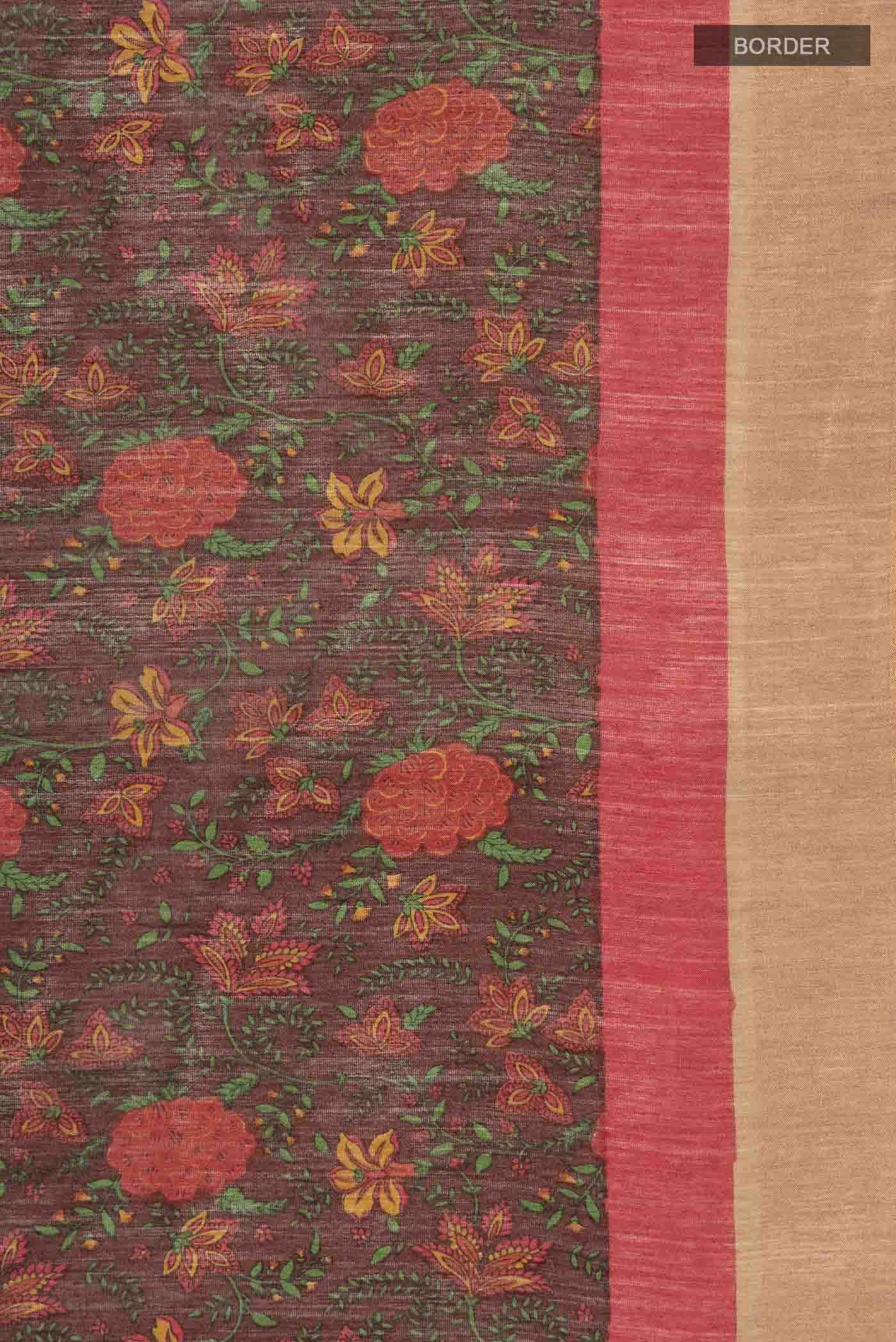 Brown Tussar Silk Saree