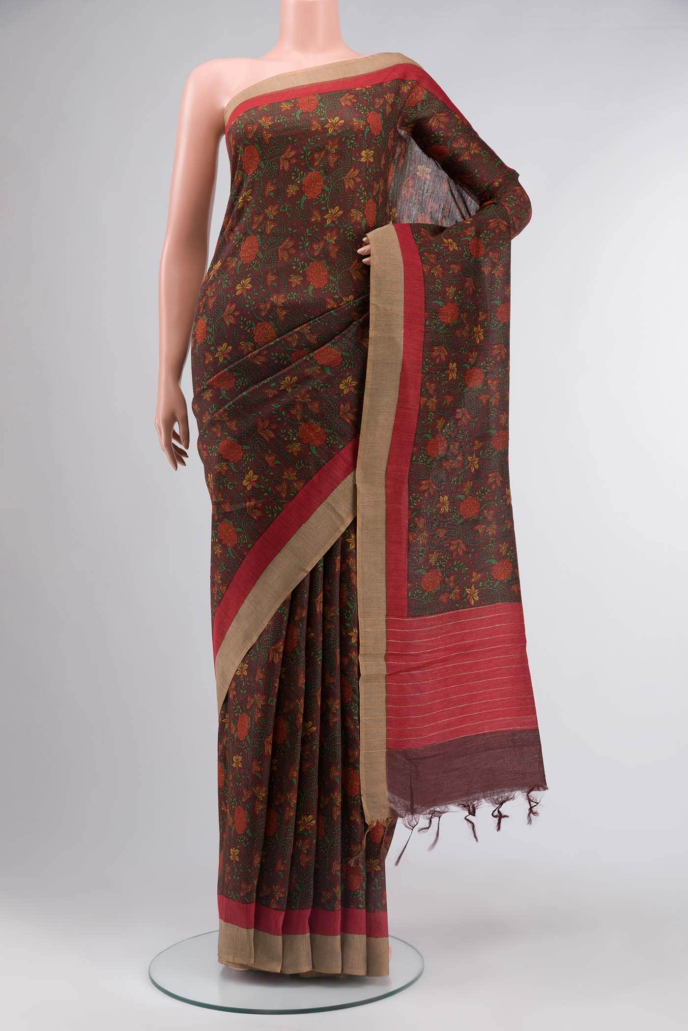 Brown Tussar Silk Saree