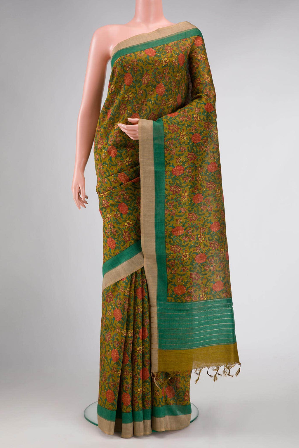 Mehandi Green Dual Tone Jute Silk Saree