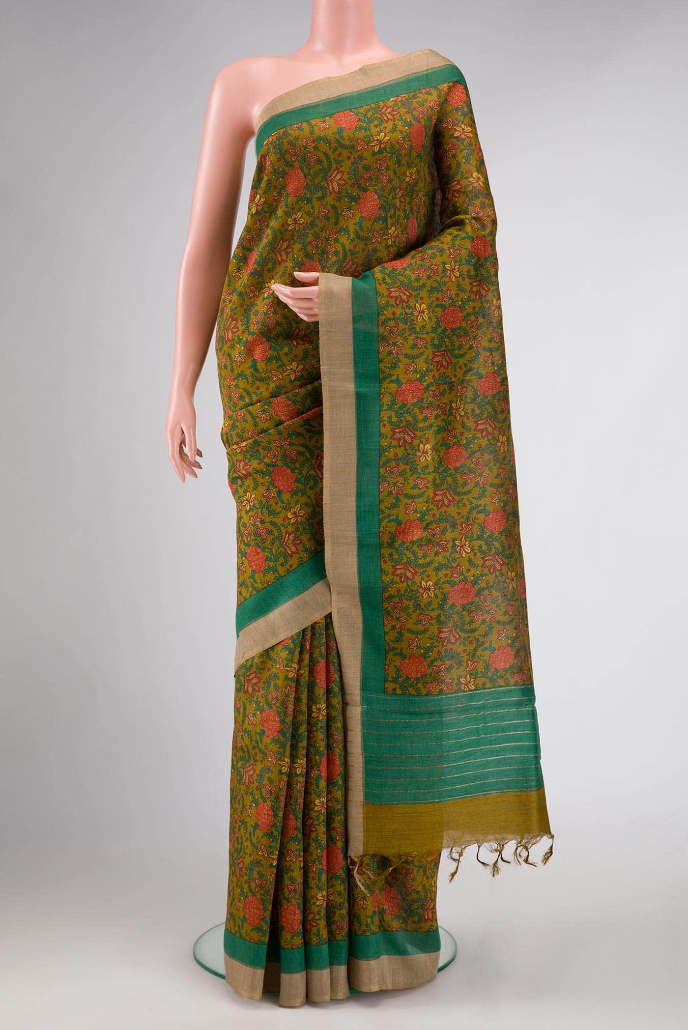 Mehandi Green Dual Tone Jute Silk Saree