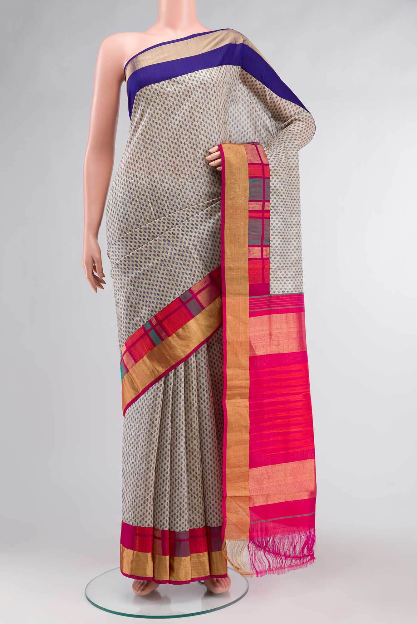 Beige Tussar Silk Saree