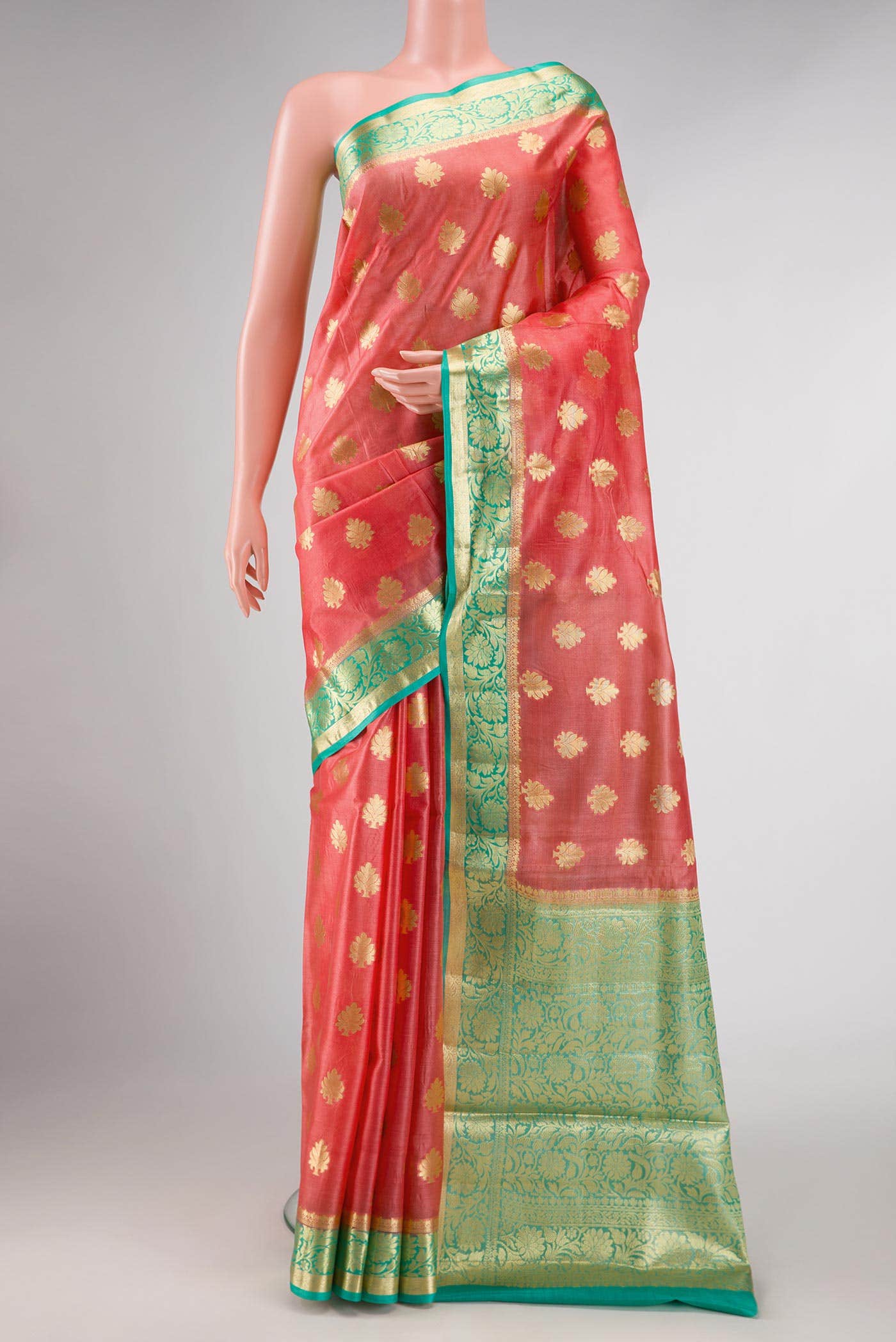 Peach Dual Tone Tussar Silk Saree
