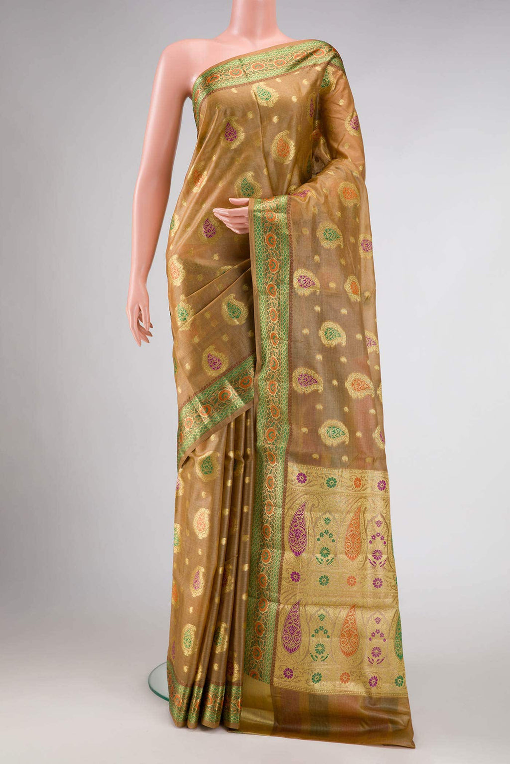 Dark Beige Tussar Silk Saree