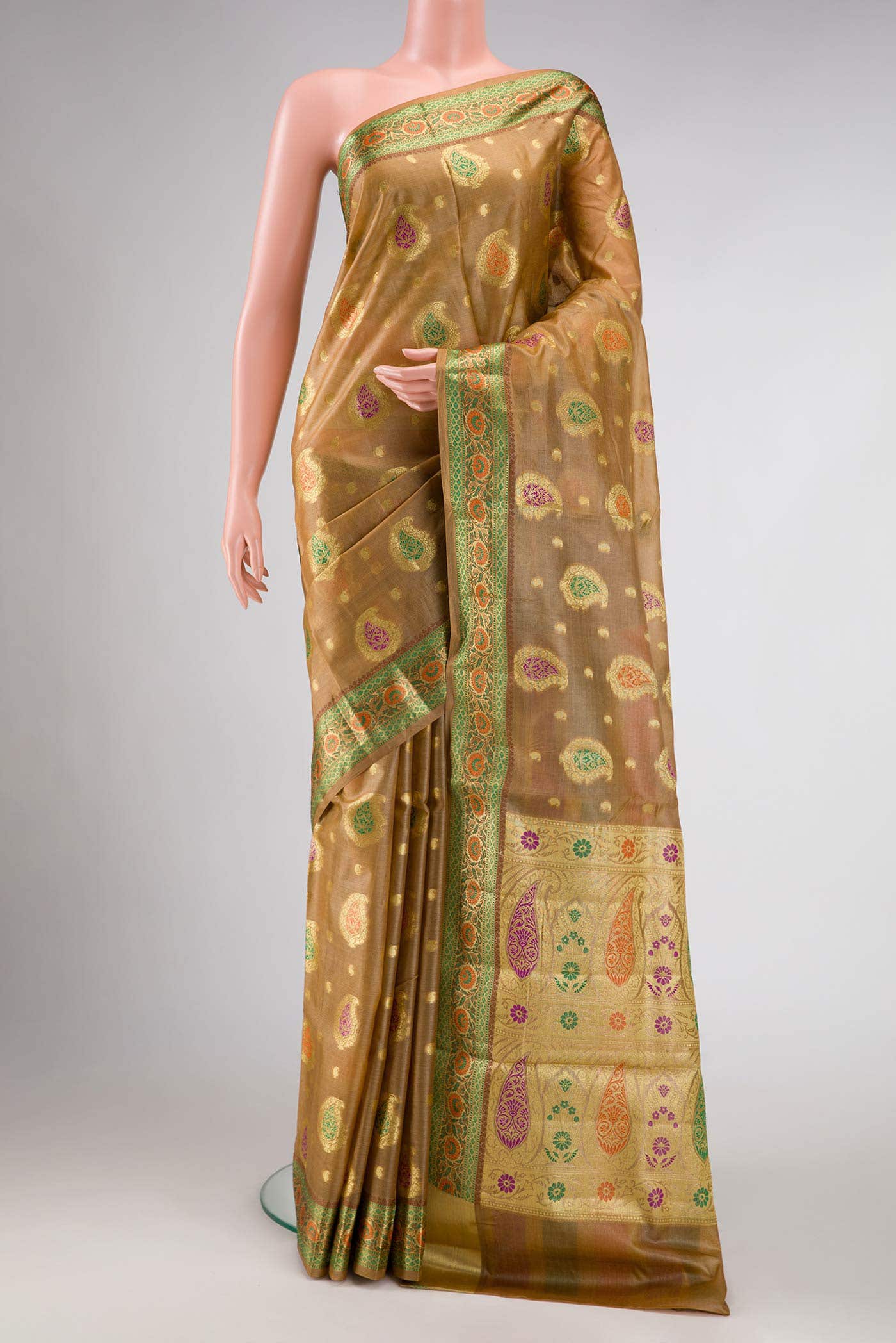 Dark Beige Tussar Silk Saree