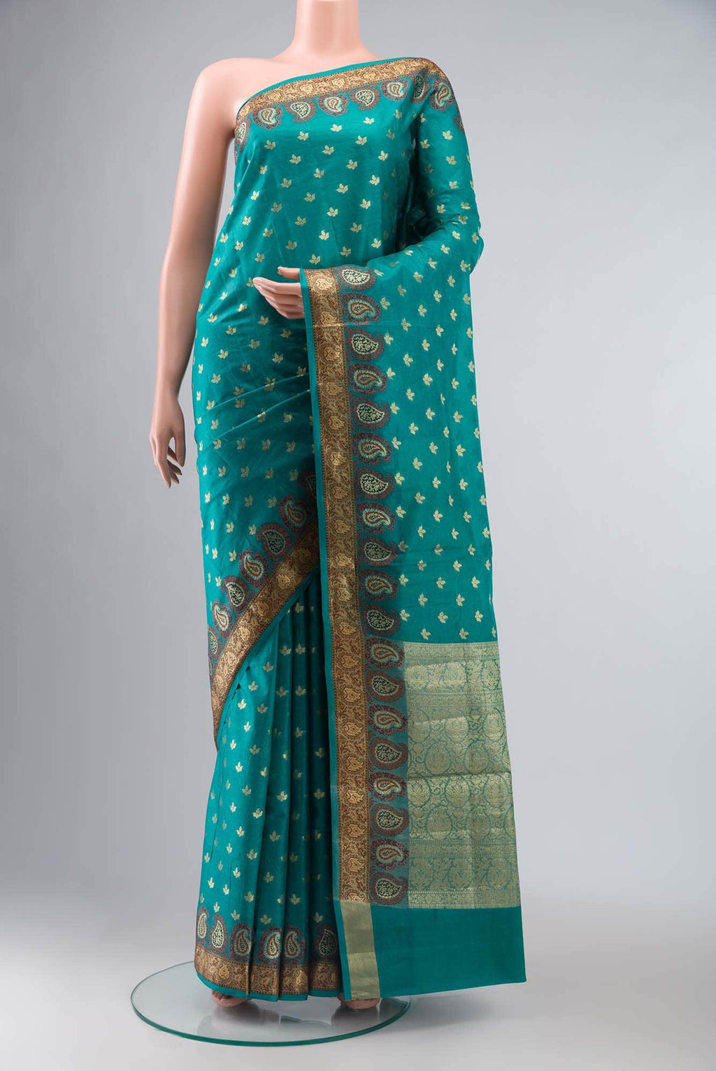 Turquoise Banarasi Tussar Silk Saree
