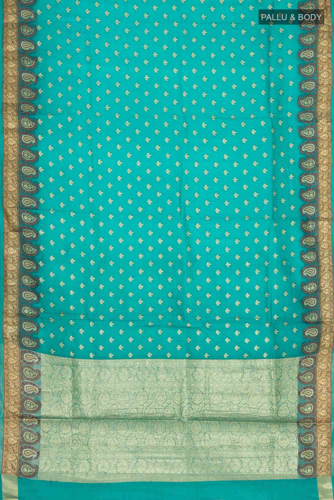 Turquoise Banarasi Tussar Silk Saree