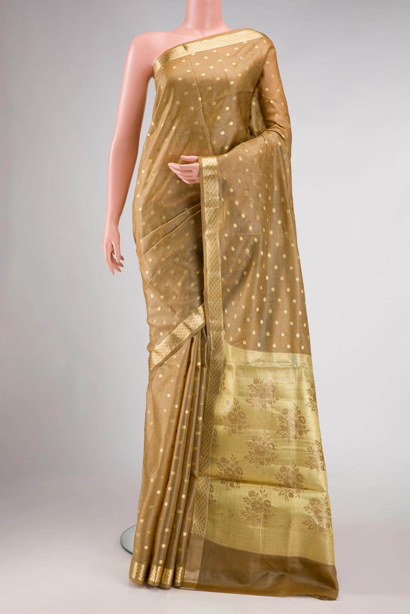 Dark Beige Dual Tone Tussar Silk Saree