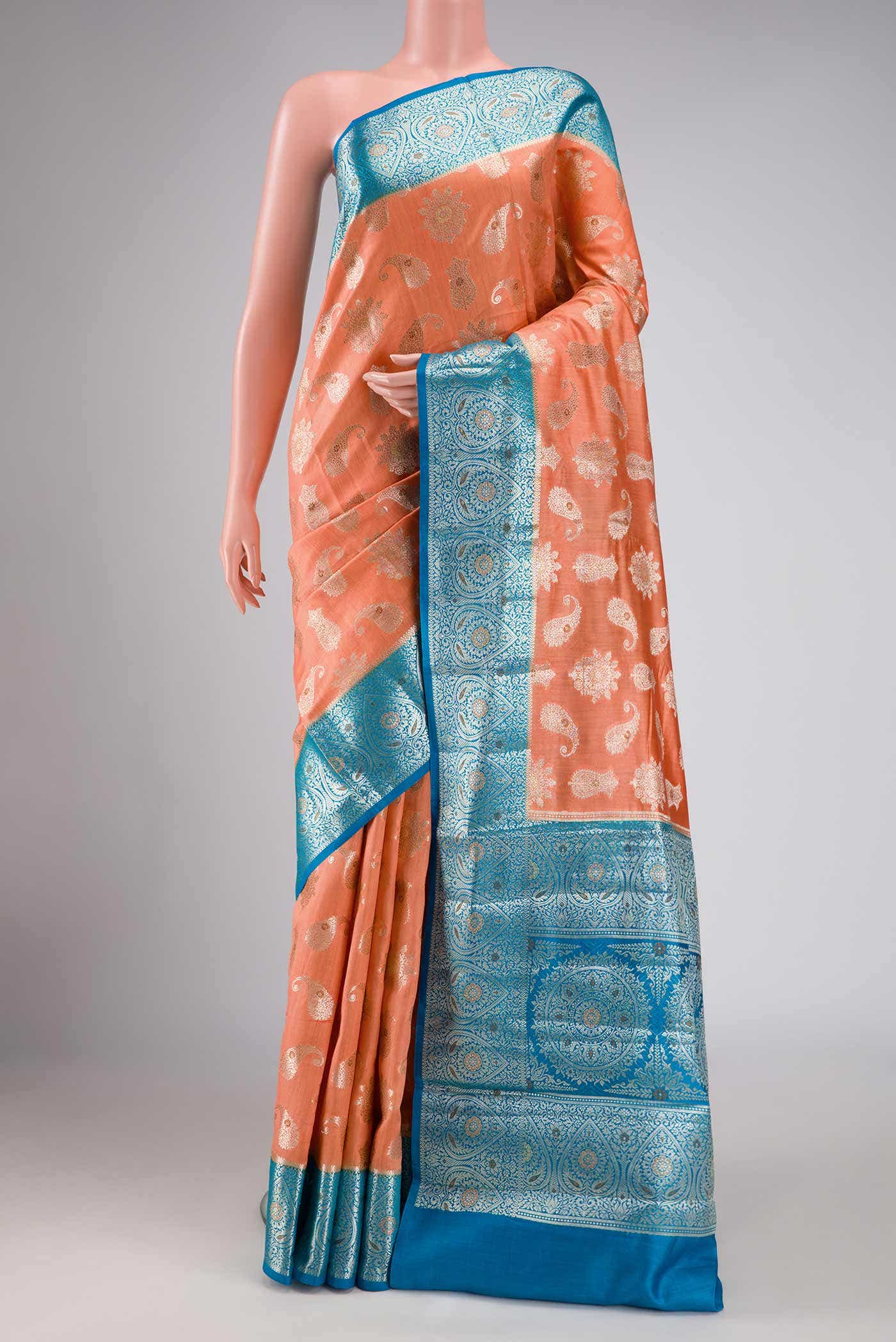 Peach Dual Tone Tussar Silk Saree