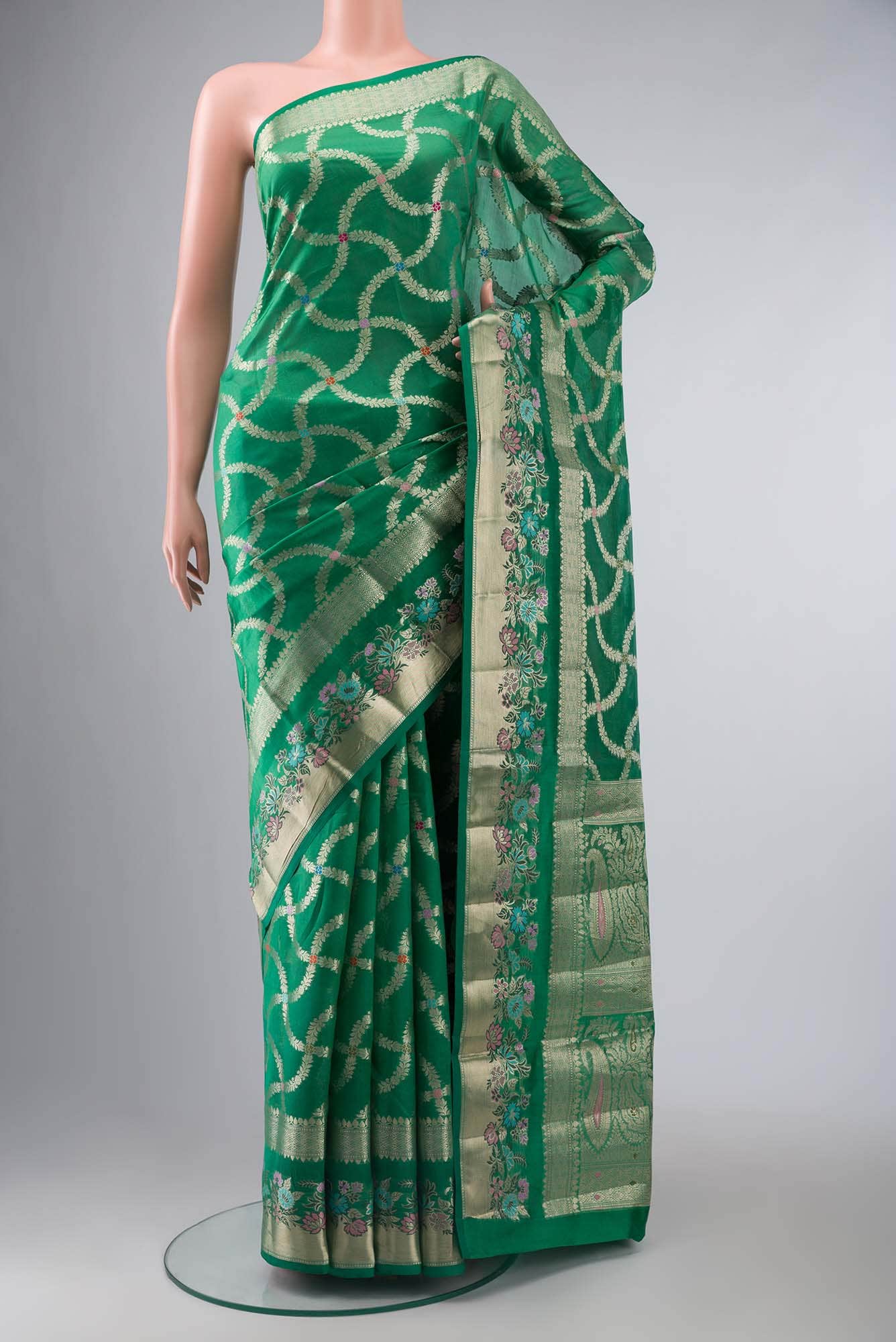 Green Blended Banarasi Raw Silk Saree