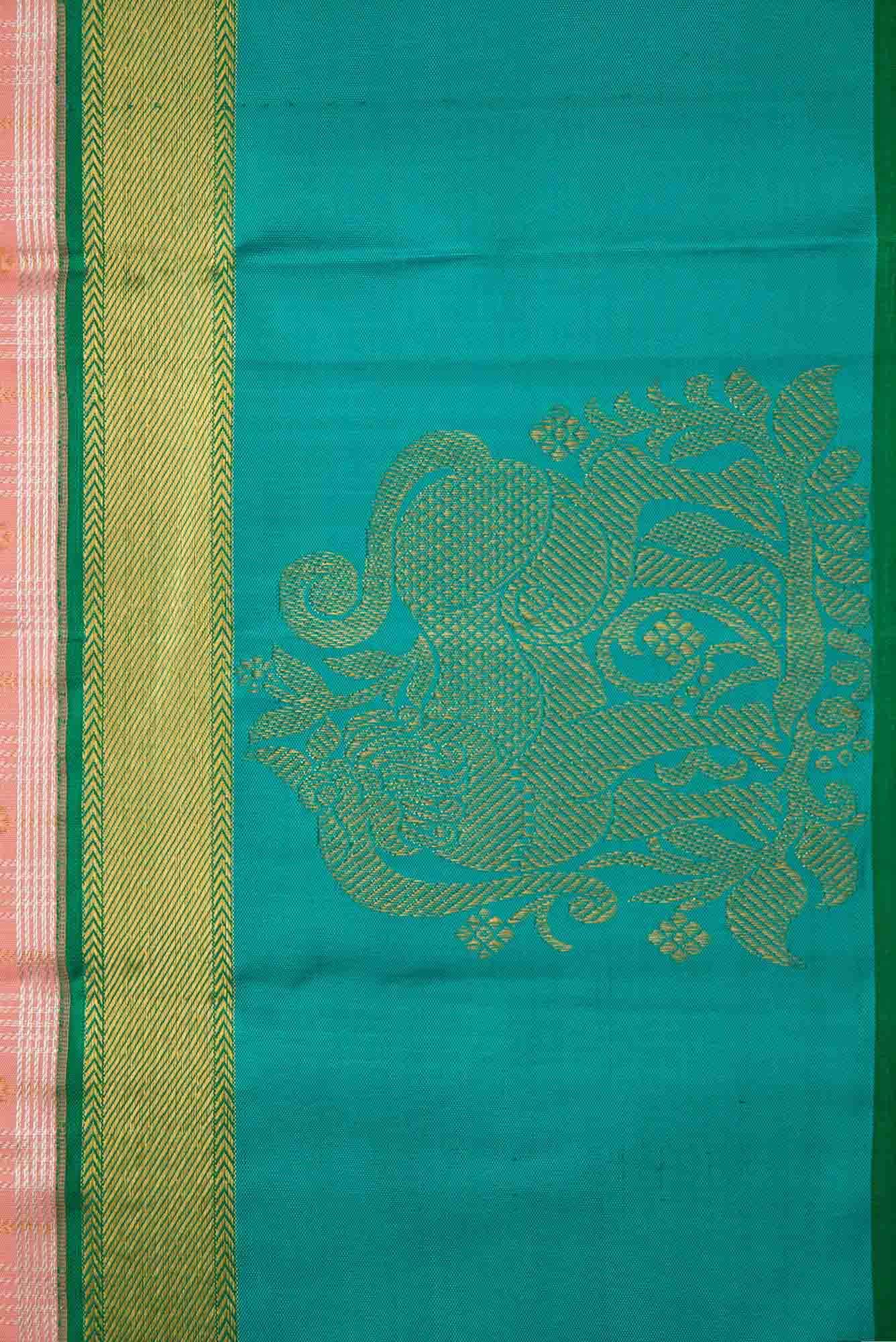 Pure Silk Pure Zari Peach Dual Tone Kanchipuram Saree