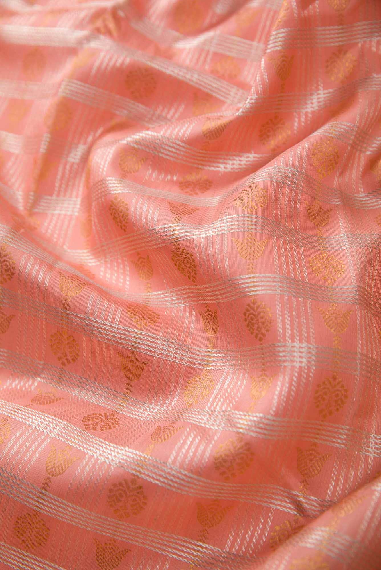 Pure Silk Pure Zari Peach Dual Tone Kanchipuram Saree