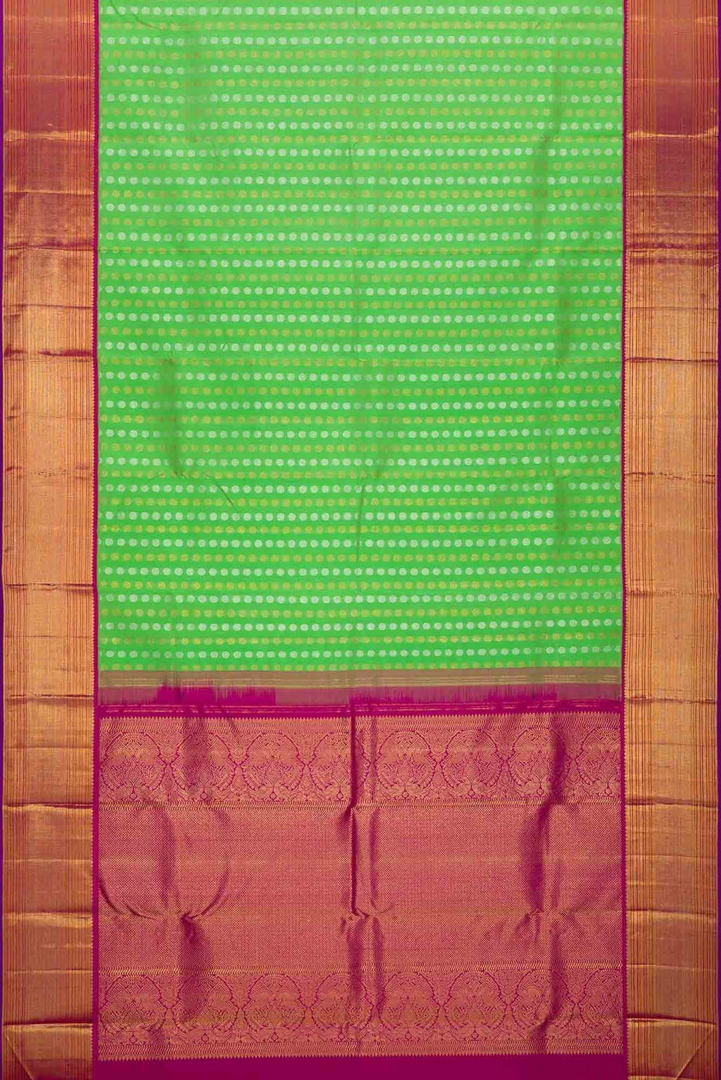 Pure Silk Pure Zari Parrot Green Dual Tone Kanchipuram Saree