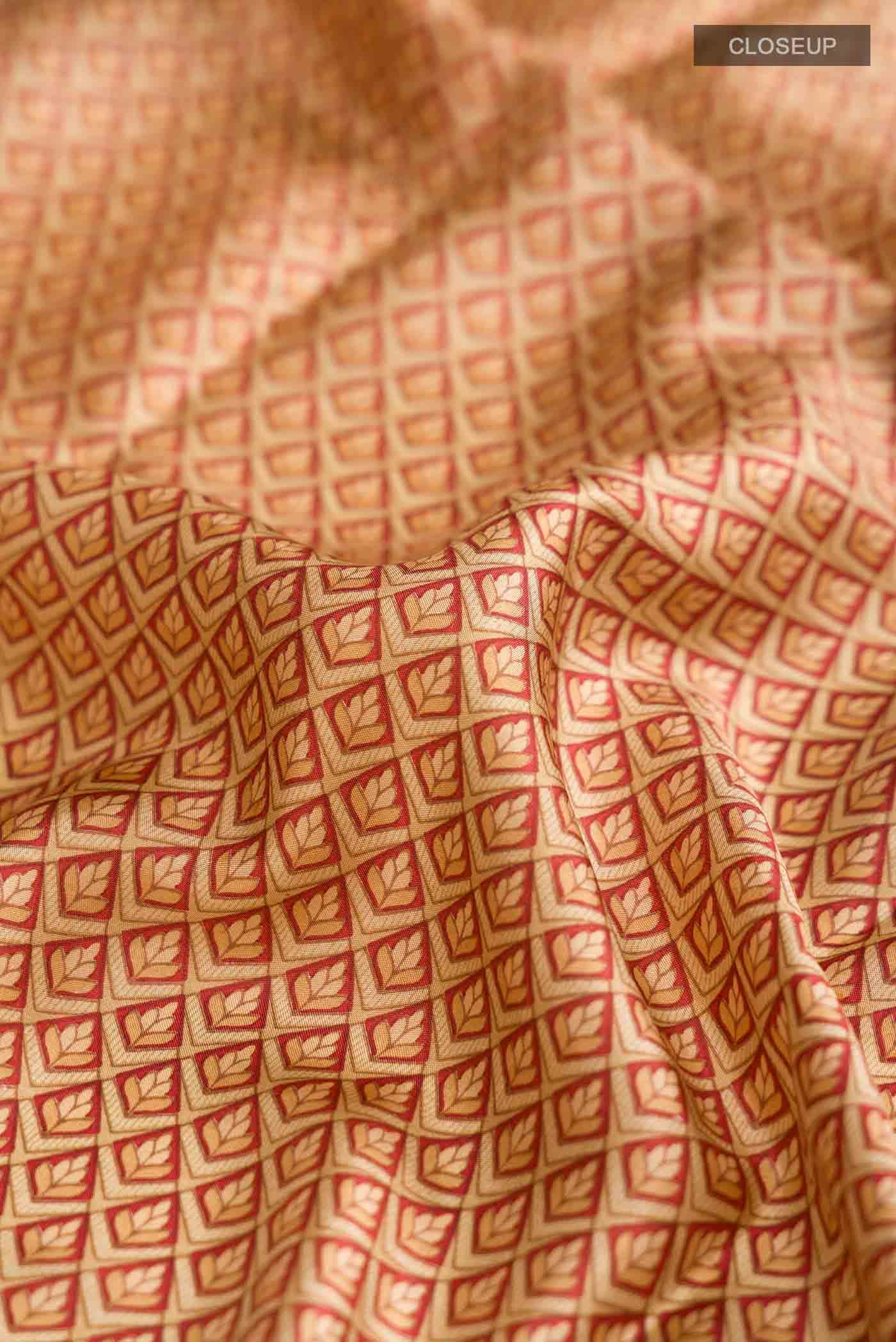 Beige Printed Silk Saree